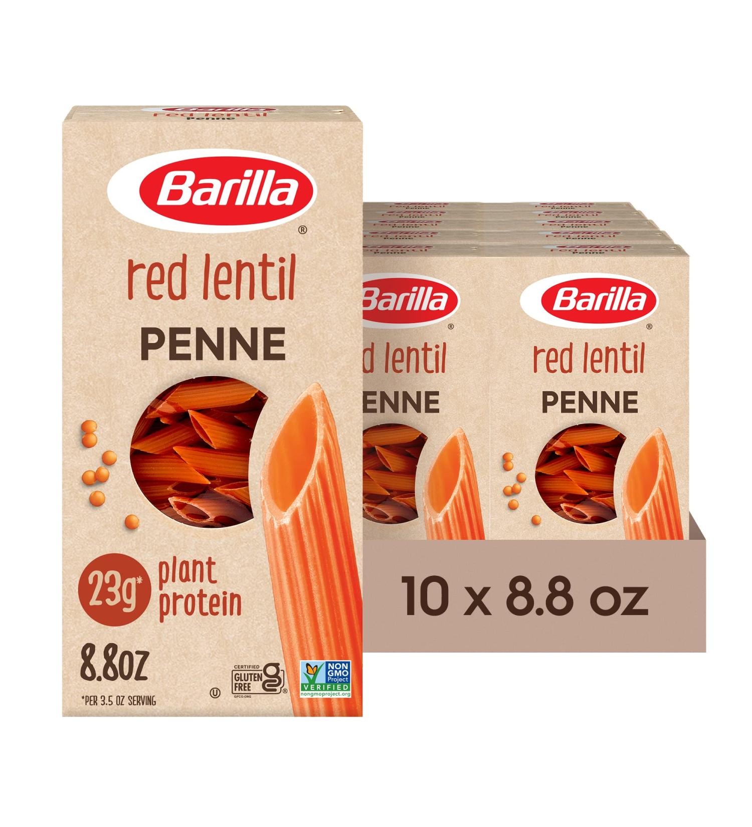 Barilla Red Lentil Penne Pasta 8.8 oz (Pack of 10) - Vegan, Gluten Free, Non GMO & Kosher - High Protein Plant Based Pasta - Buy Online on SooperMarket.com