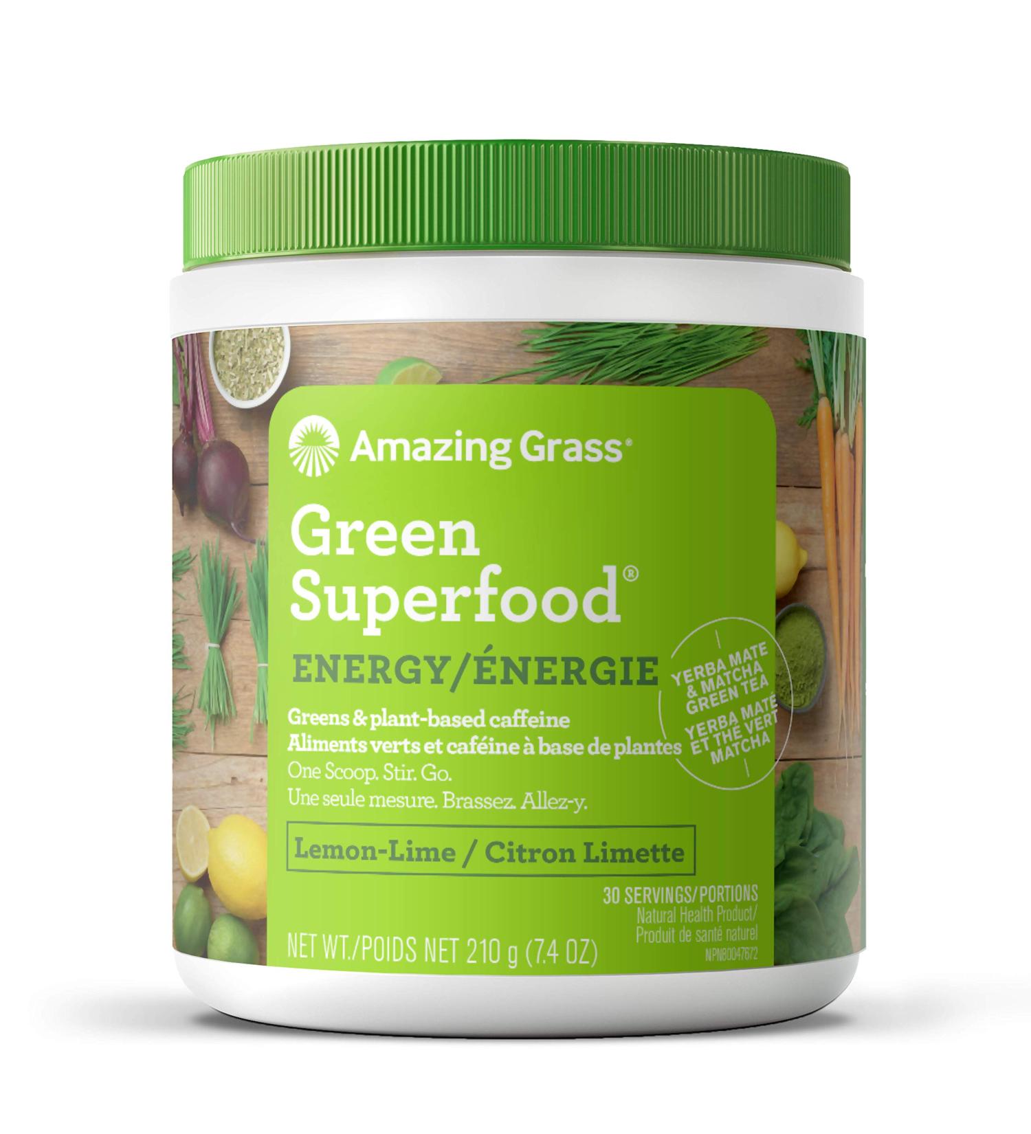 Amazing Grass Green Superfood Energy Organic Powder with Wheat Grass and Greens Flavor: Lemon Lime 30 Servings 7.4 Ounces - Buy Online on SooperMarket.com