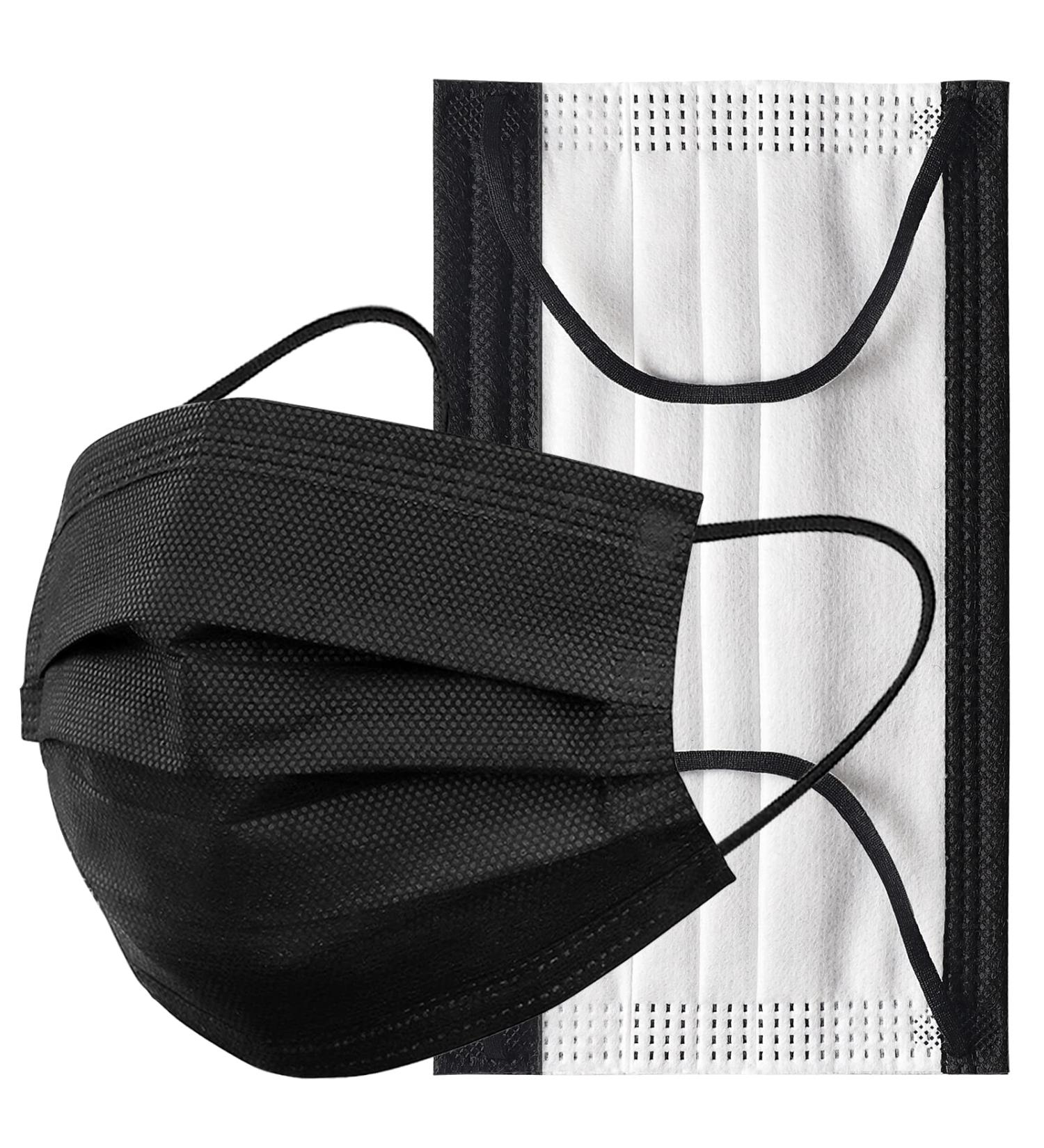 Assacalynn Disposable Face Masks 4 Layers - 2022 Upgrade, 50PCS Black Mask with White Inside - Breathable, Comfortable Flat Elastic Ear Bands - Pack of 50 - Buy Online on SooperMarket.com