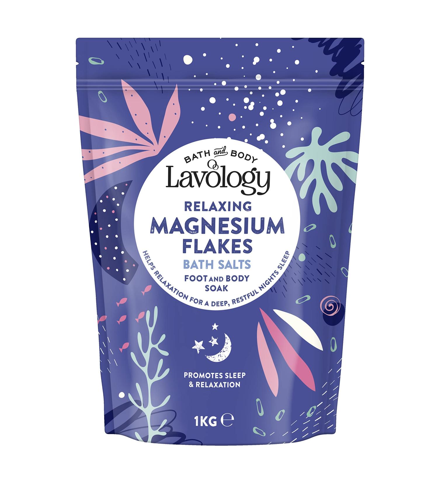 Magnesium Flakes Bath Salts 1kg by Lavology - All Natural, Calming & Relaxing Formula - Buy Online on SooperMarket.com