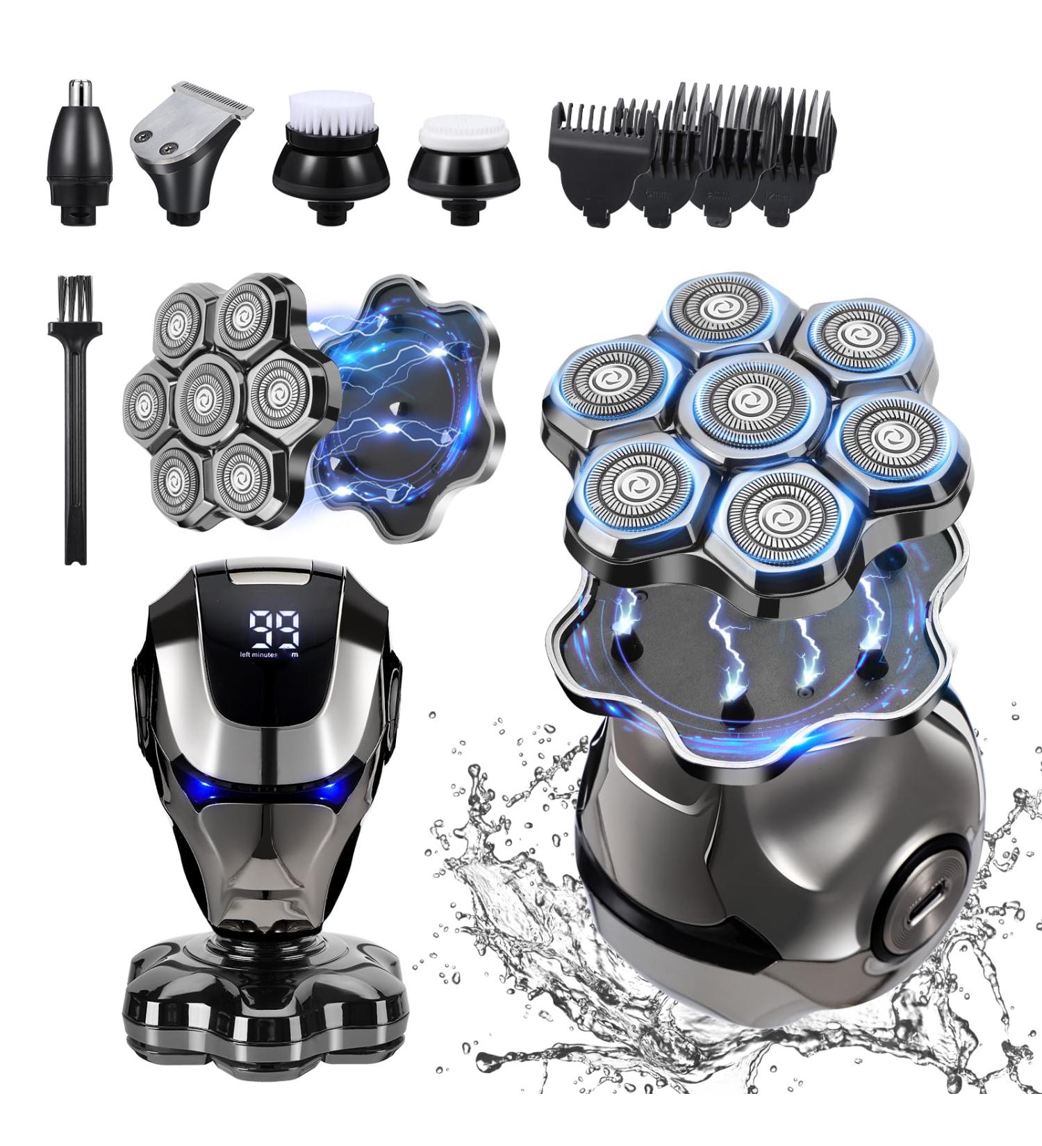 BestMal 6-in-1 Bald Head Shaver for Men - Upgraded 7D Electric Rotary Shaver with LED Display IPX7 Waterproof Wet/Dry Grooming Kit - Buy Online on SooperMarket.com
