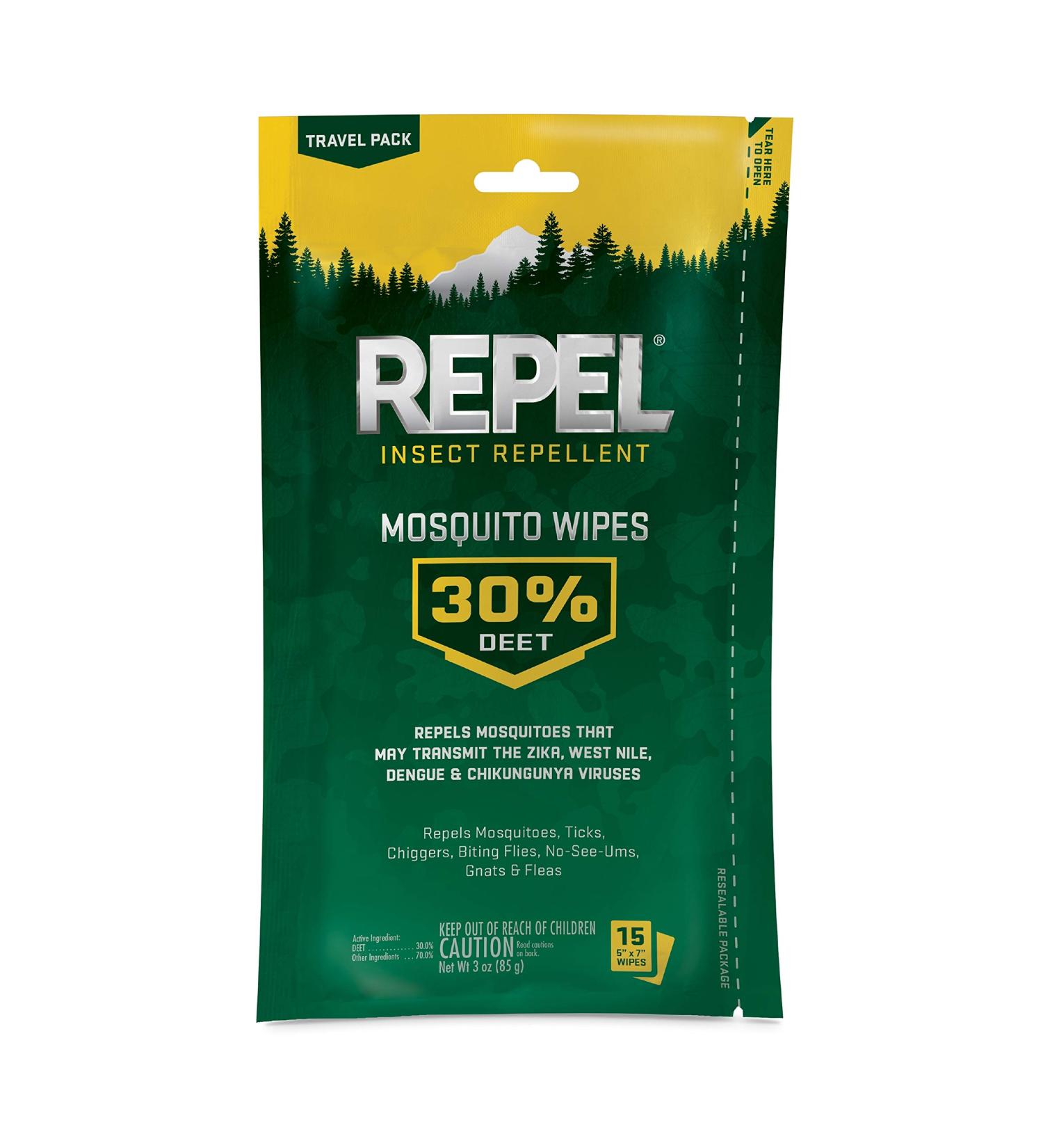 Repel Mosquito Wipes | 30% DEET Insect Repellent for Travel | 15 Wipes - Buy Online on SooperMarket.com