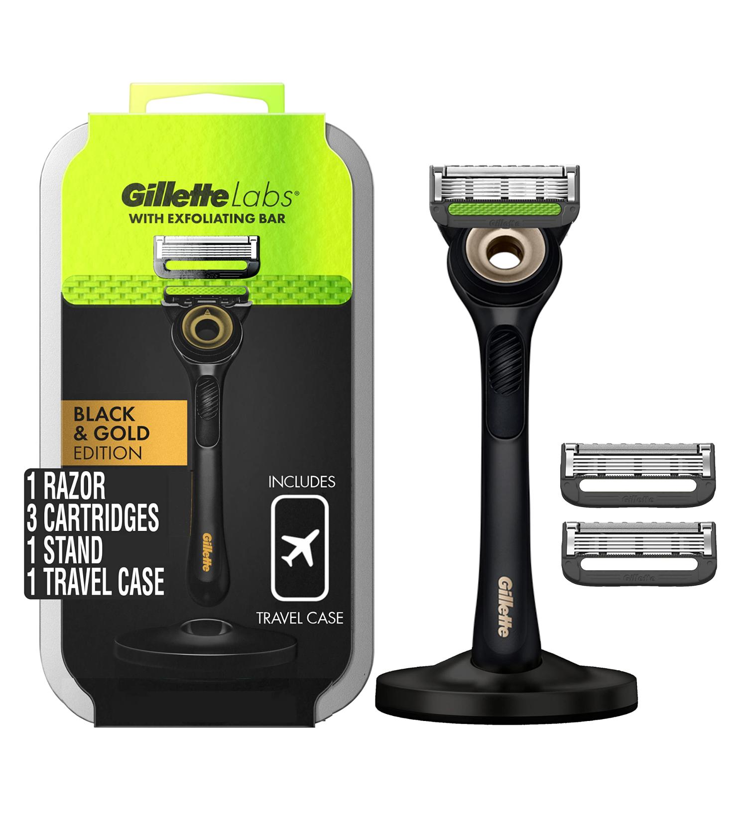 Gillette Labs Gold Edition Men's Razor Set - 1 Handle, 3 Blade Refills, Travel Case & Magnetic Stand - Buy Online on SooperMarket.com