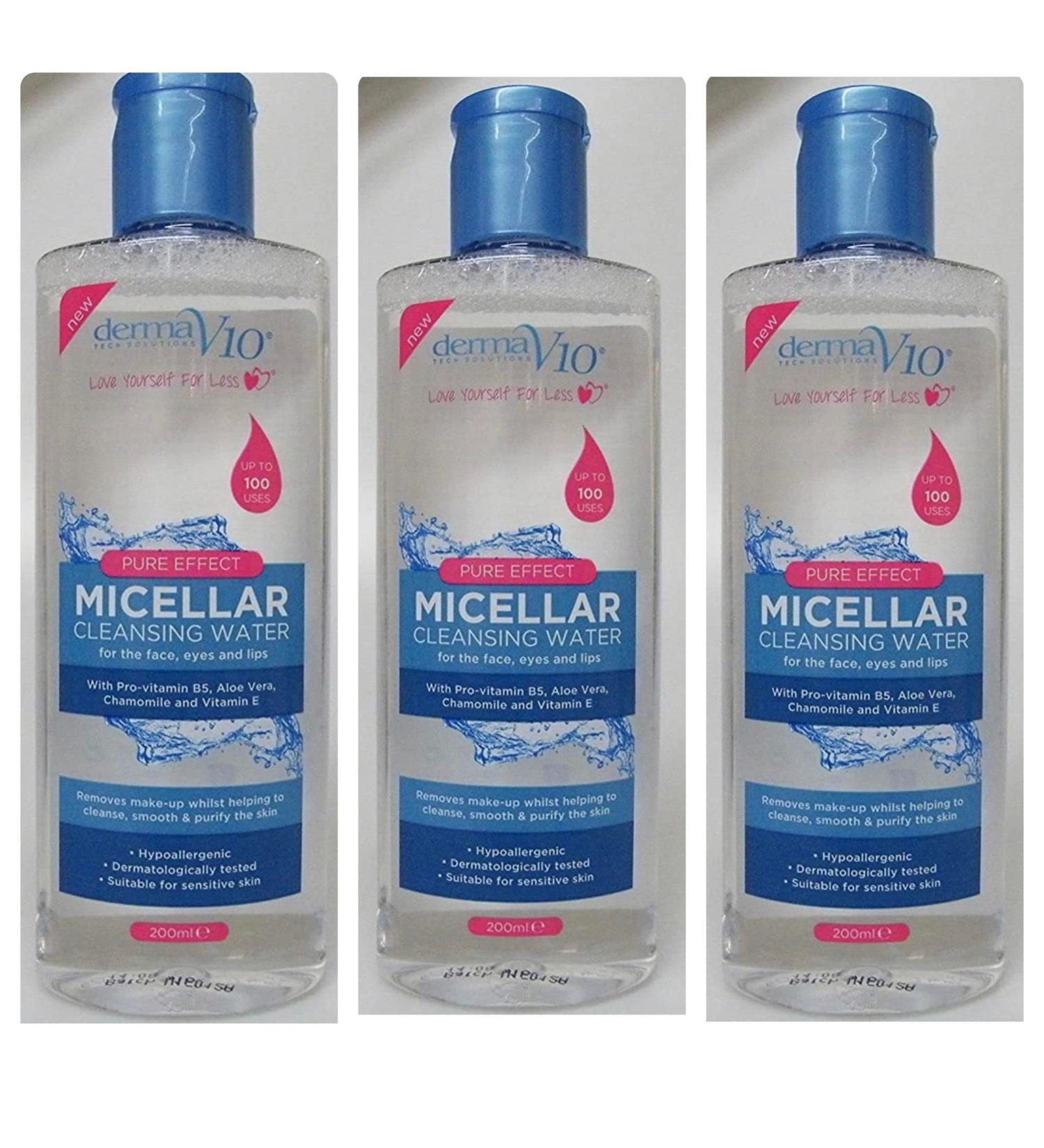 Derma V10 Pure Effect Micellar Cleansing Water - 200ml (3 Pack) | Best International Shipping - Buy Online on SooperMarket.com