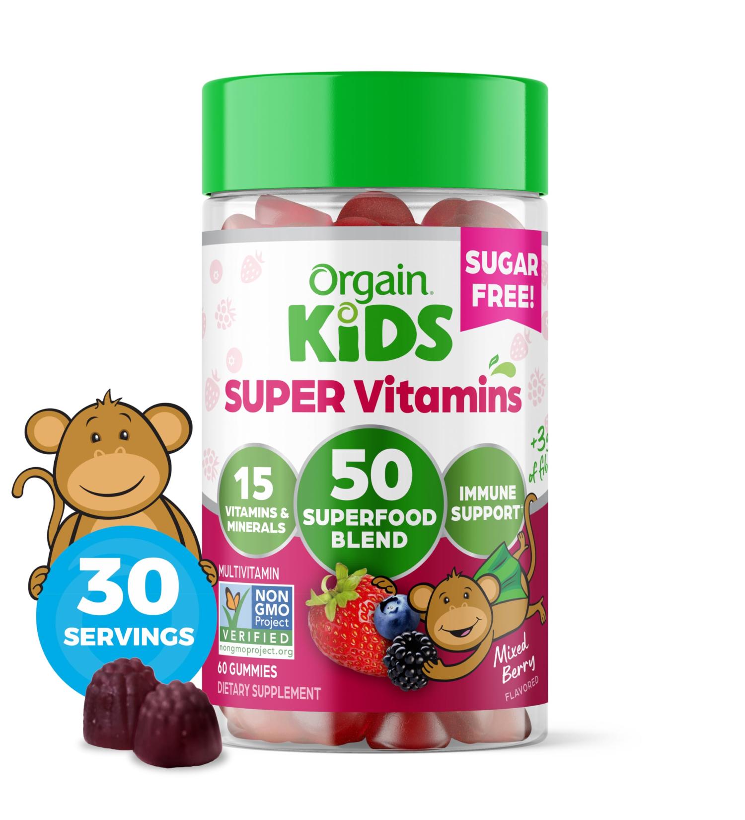 Buy Orgain Kids Sugar Free Multivitamin Gummies - Vegan 50 Superfoods 15 Vitamins Immune Support 60 Gummies for Ages 4+ Mixed Berry - Buy Online on SooperMarket.com
