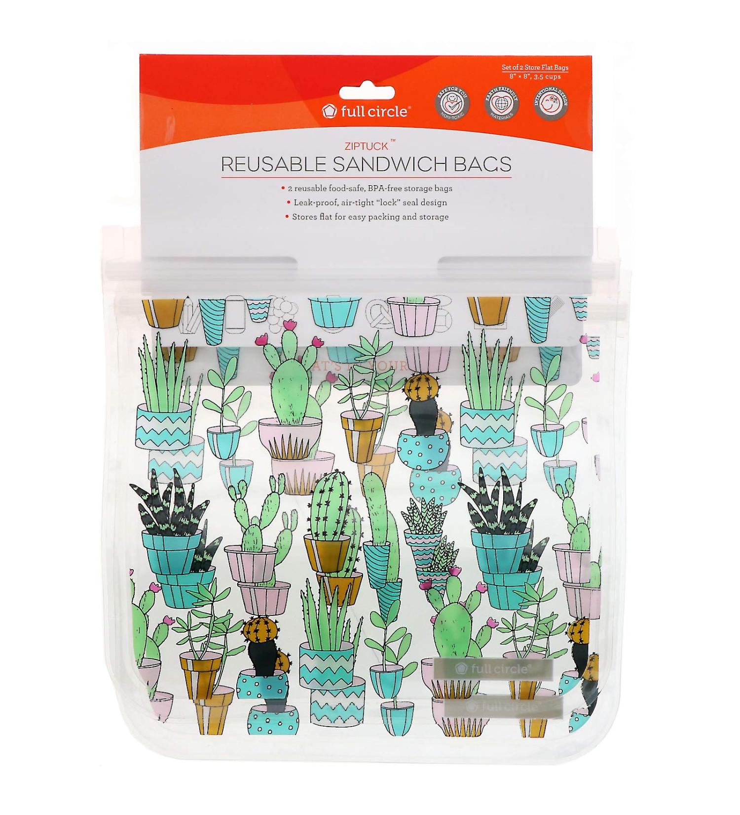 Full Circle ZipTuck Reusable Sandwich Bags - Cactus Party - 2 Pack - Buy Online on SooperMarket.com