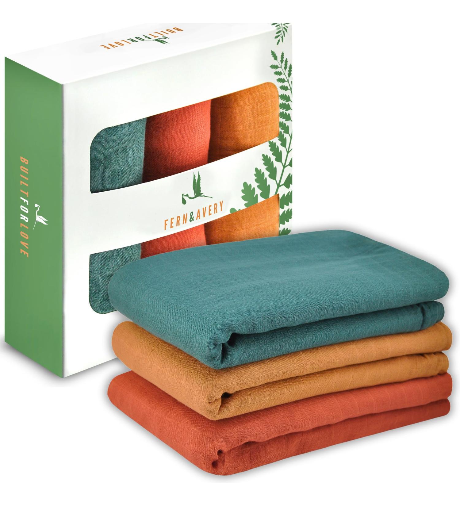Muslin Swaddle Blankets Set of 3 - Forest Rust | Gender Neutral Baby Receiving Blankets - Buy Online on SooperMarket.com