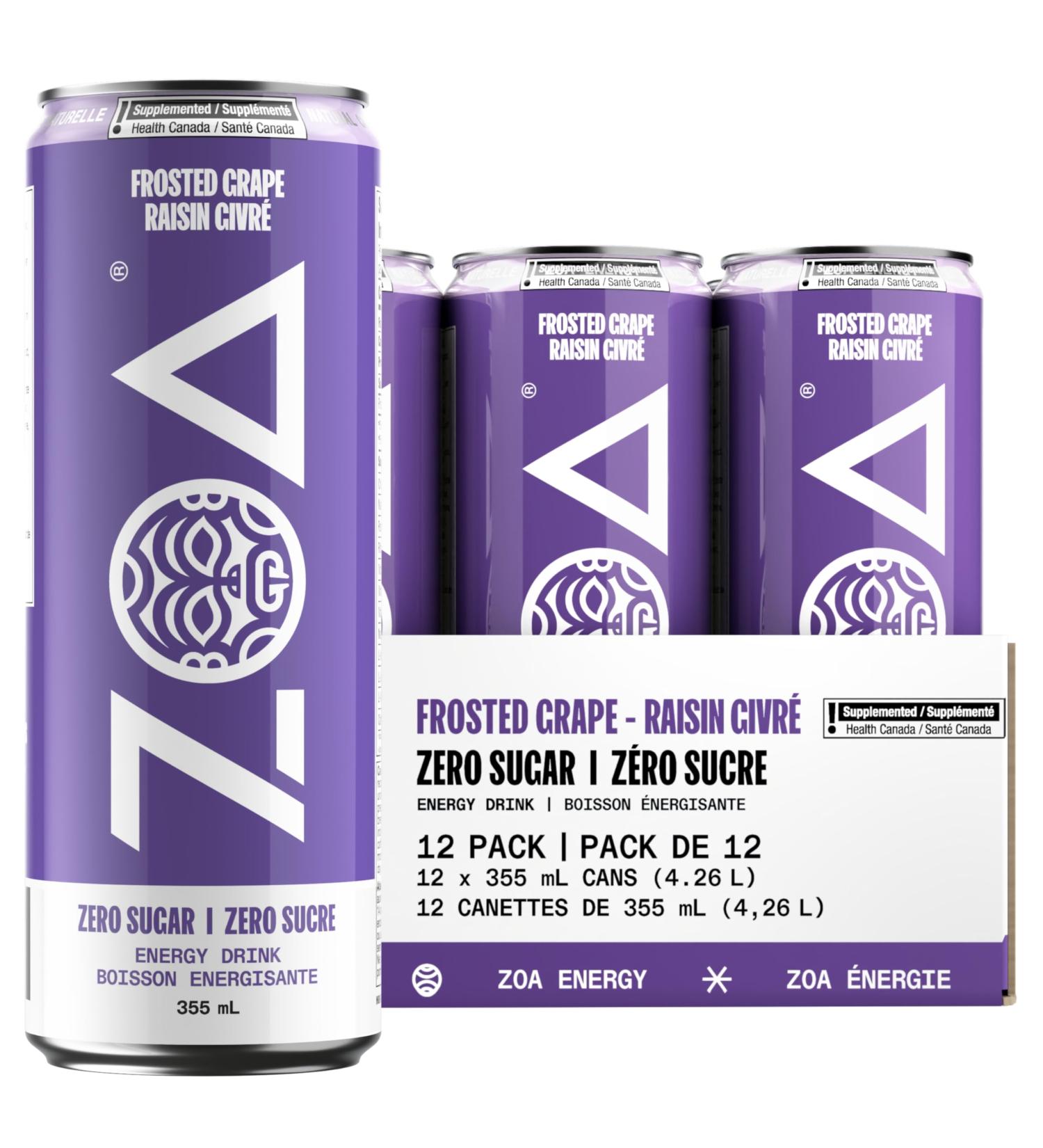 ZOA Zero Sugar Energy Drinks Frosted Grape - 355ml (Pack of 12) Frosted Grape 355 ml (Pack of 12) - Buy Online on SooperMarket.com