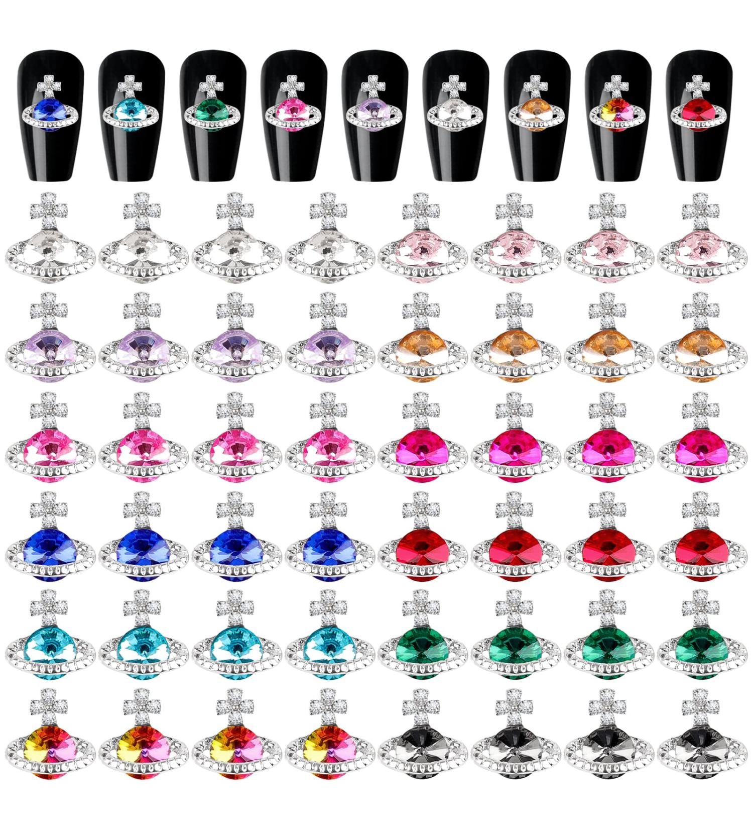 60Pcs Saturn Planet Nail Charms: 3D Glitters Rhinestones for DIY Nail Art - 12 Colors - Buy Online on SooperMarket.com