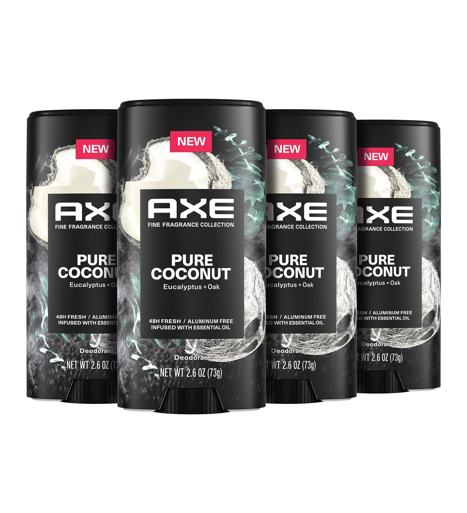 AXE Fine Fragrance Collection Deodorant Stick Pure Coconut 4 count with 48H Freshness and Odor Protection Deo Stick Infused with Coconut Eucalyptus and Oak Essential Oils 2.6 oz - Buy Online on SooperMarket.com
