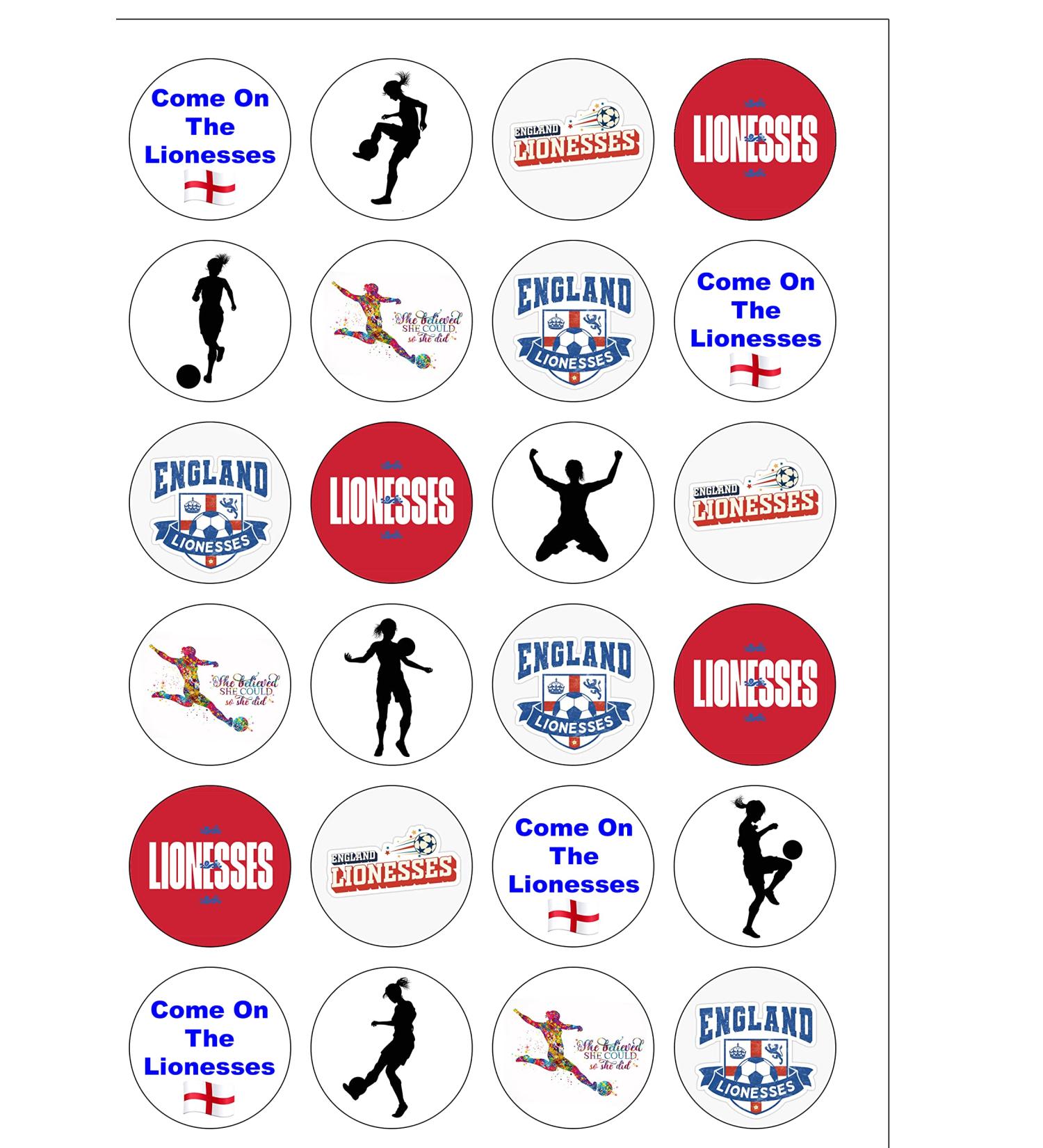 24 Precut Round Women Girl Football Sport Lionesses Edible Wafer paper Cake Cupcake Toppers