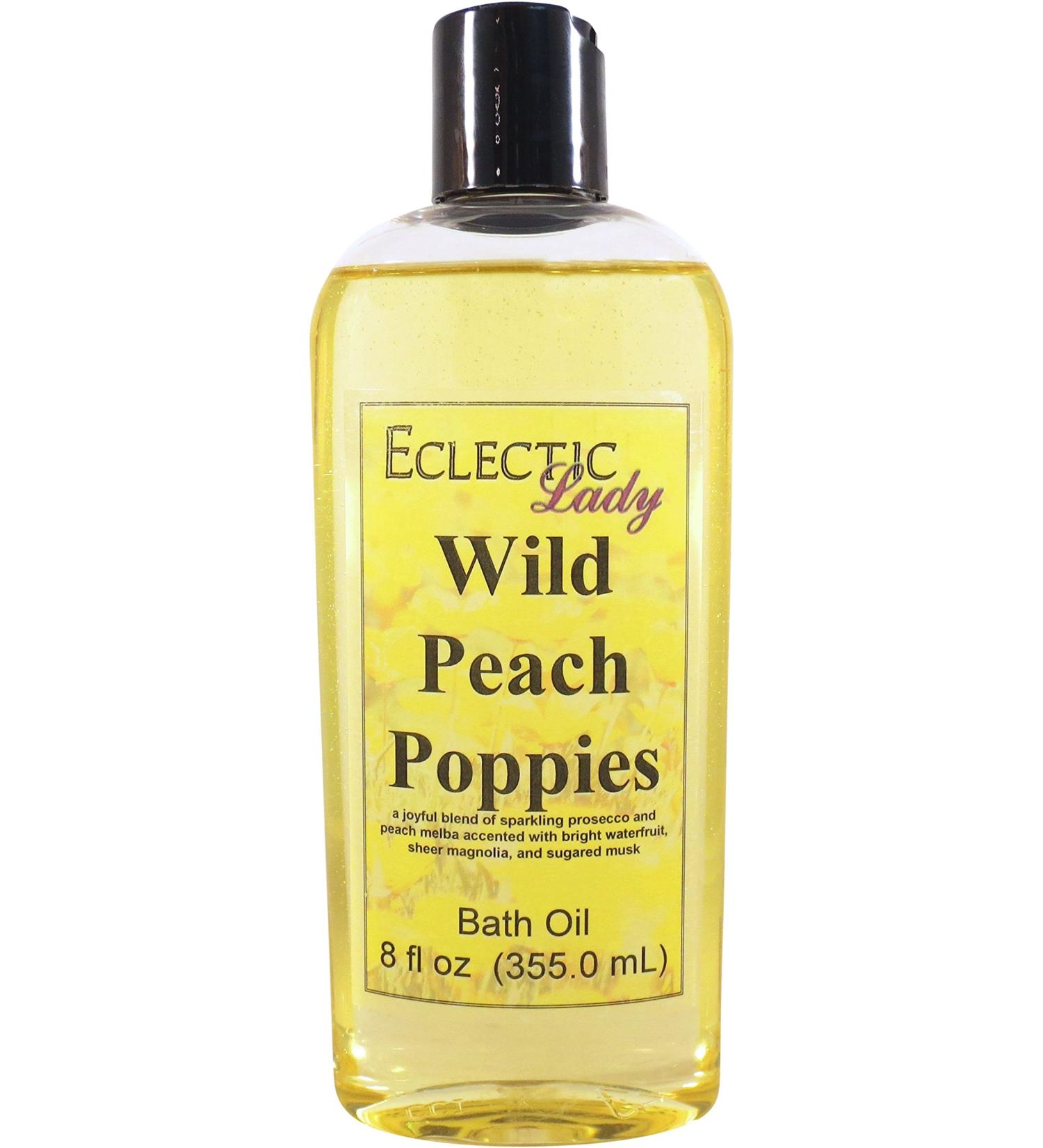 Wild Peach Poppies Bath Oil by Eclectic Lady | Relaxing & Moisturizing Scented Body Oil for Dry Skin | 8 oz Fragrance Shower Oil - Buy Online on SooperMarket.com
