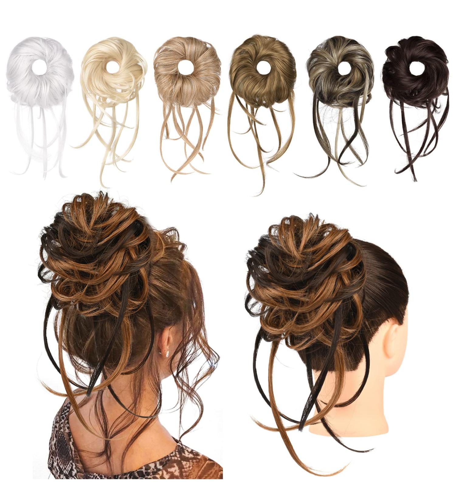 REECHO Super Long Messy Bun Hair Piece Extension - Dark Brown with Golden Brown Highlights - Buy Online on SooperMarket.com