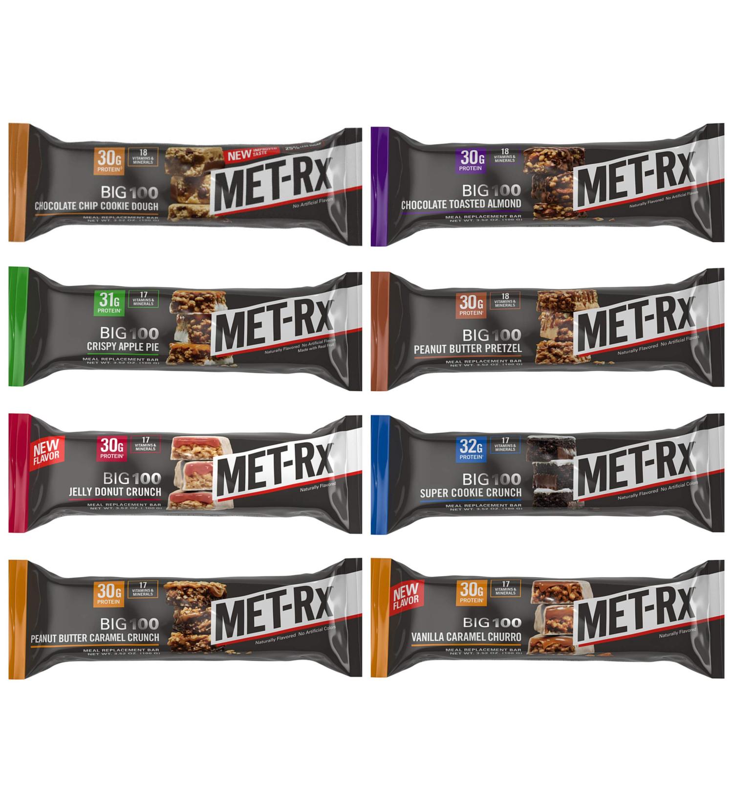 MET-Rx Big 100 Colossal Protein Bars Variety Sampler Pack - 8 Flavors - Healthy Meal Replacement Snack for Energy - Gluten Free - 8 Count - Buy Online on SooperMarket.com