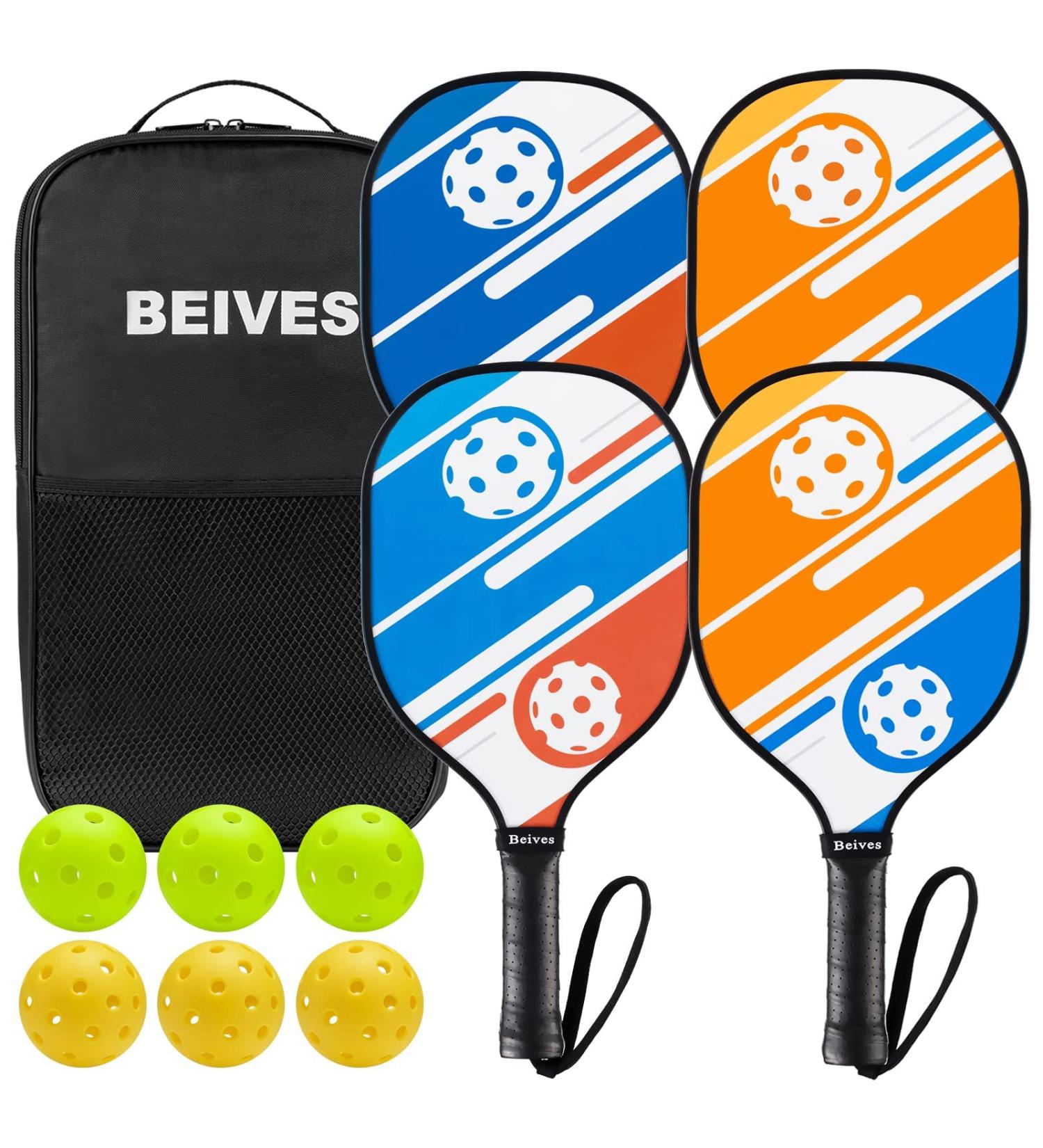 Beives 7-ply Basswood Wooden Pickleball Paddles Set with 6 Balls and Carry Bag - Ideal Pickleball Equipment for Beginners to Intermediate Players - Buy Online on SooperMarket.com