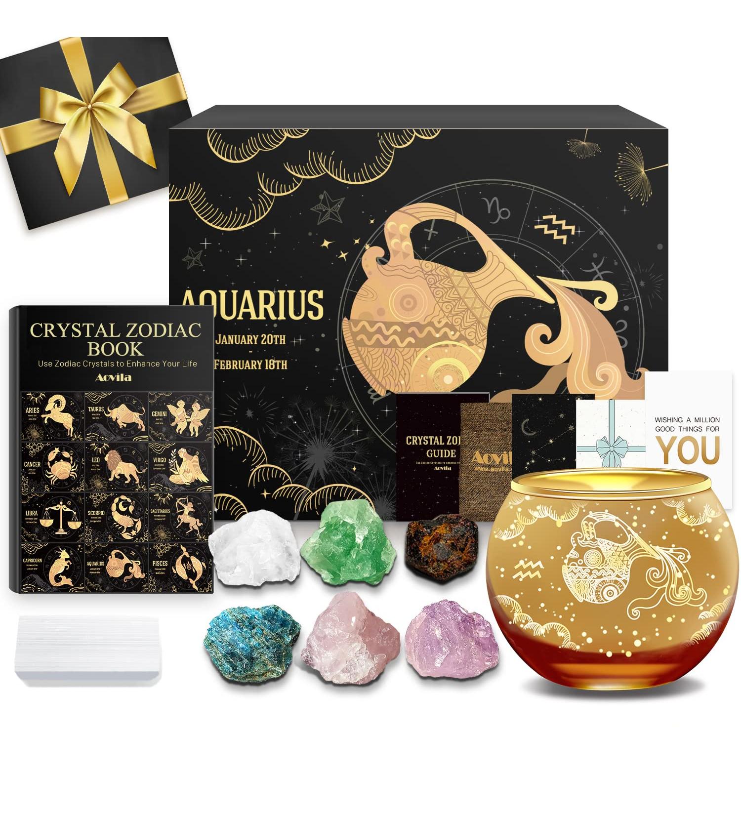 Aovila Aquarius Gifts for Women | Tealight Holder & Crystal Gift Box Set | Perfect for Astrology & Birthday Celebrations - Buy Online on SooperMarket.com
