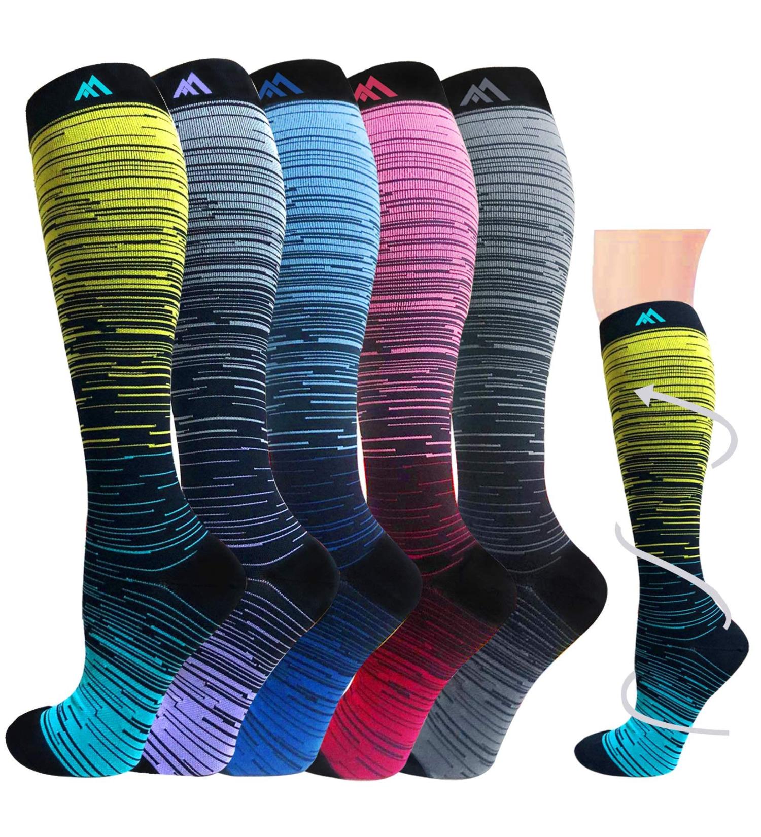 Hi Clasmix Graduated Compression Socks for Women&Men Wide Calf Comfort Best for Circulation Pregnancy Nurse Running Travel 01-5 Pairs Colorful Stripes Large-X-Large - Buy Online on SooperMarket.com