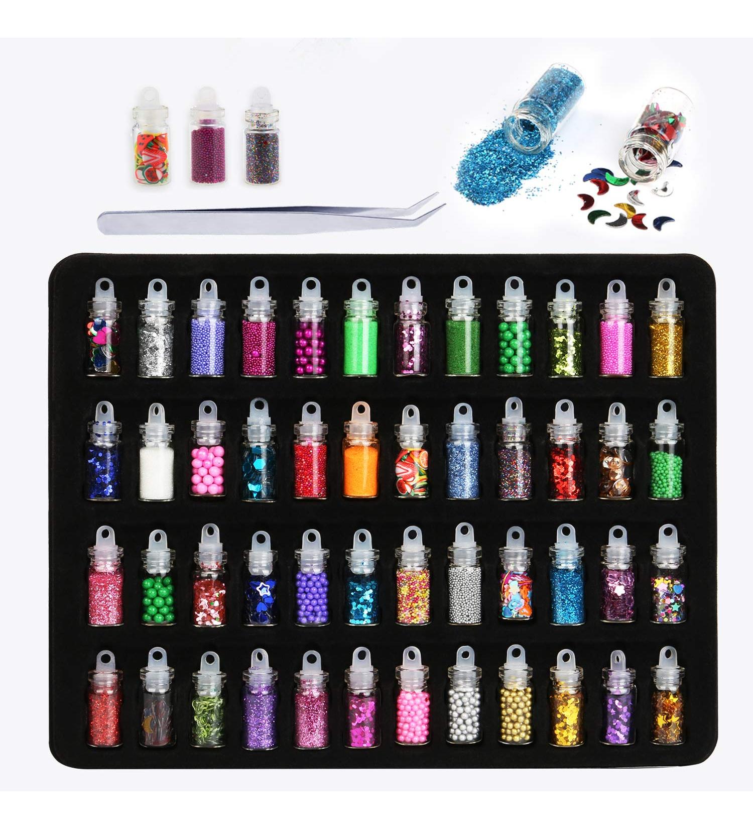 PHOGARY 48 Bottles Nail Art Decoration - Glitter Powder Sequins & Beads for DIY Nail Eye & Face Makeup - Buy Online on SooperMarket.com