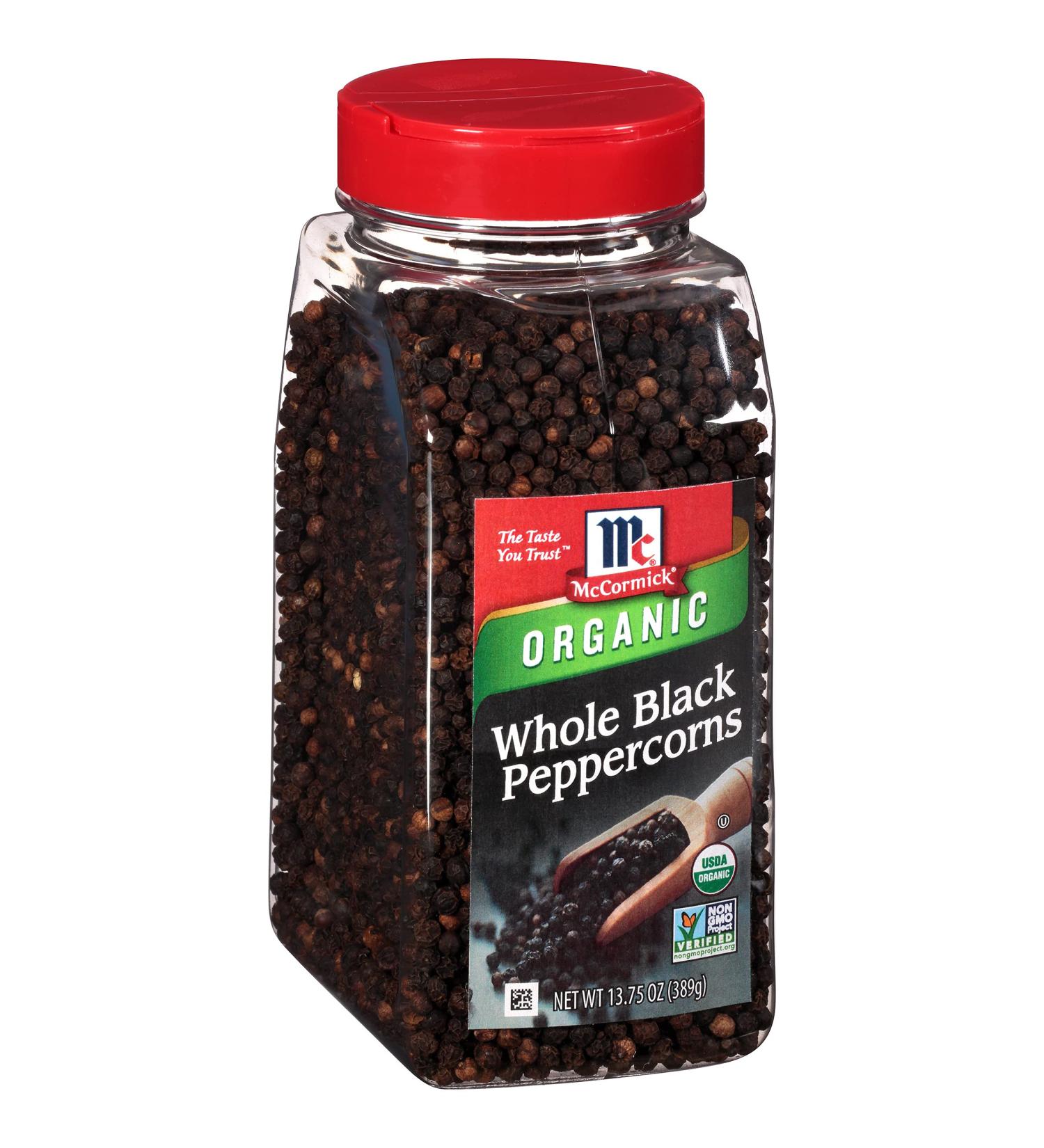 McCormick Organic Whole Black Peppercorns 13.75 oz - Premium Quality Spice - Buy Online on SooperMarket.com