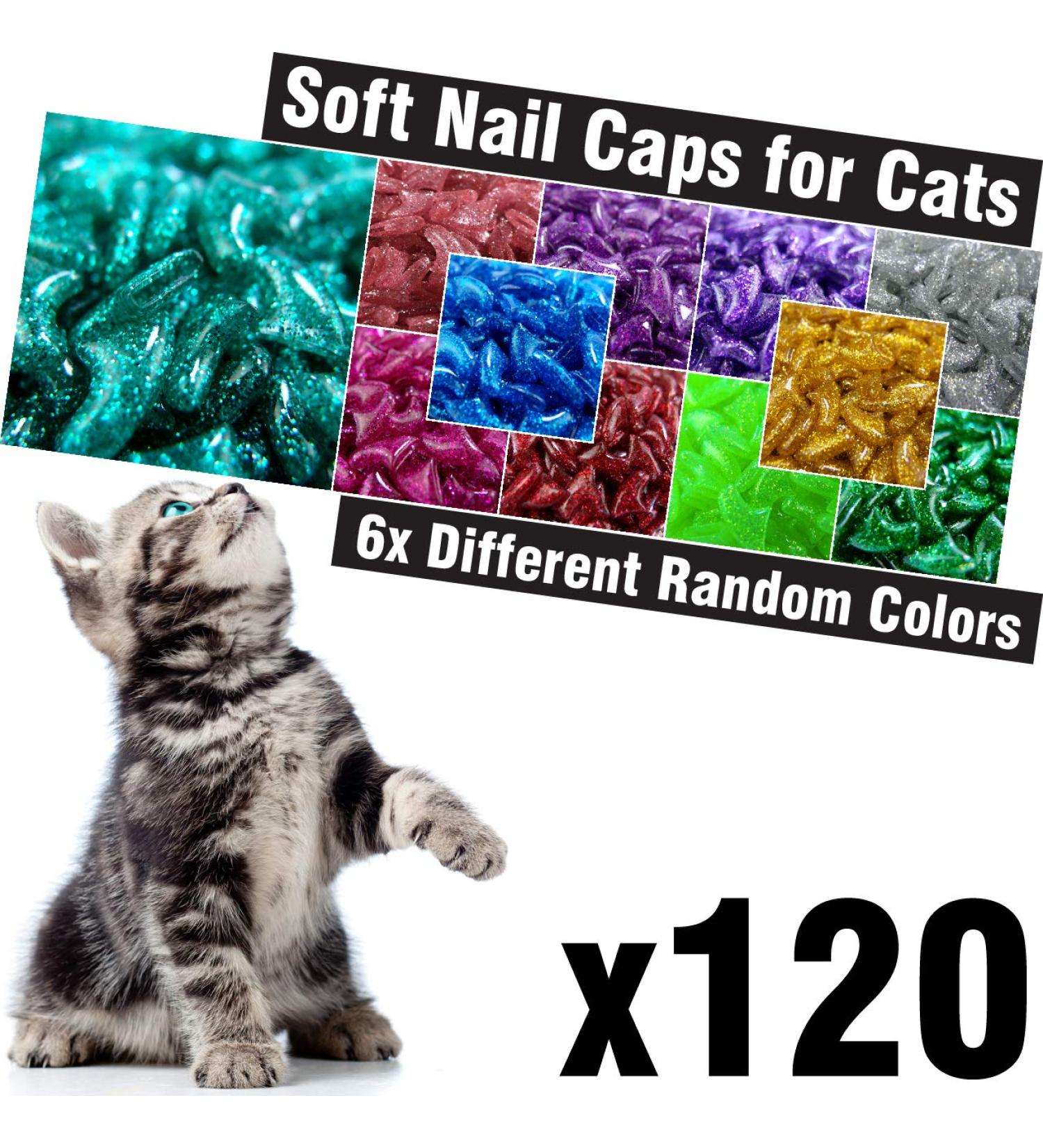 Zetpo 120 Pcs Glitter Soft Cat Claw Caps + Adhesive Glue & Applicator | 6 Different Random Colors | Pet Nail Covers for Paws Grooming - Buy Online on SooperMarket.com