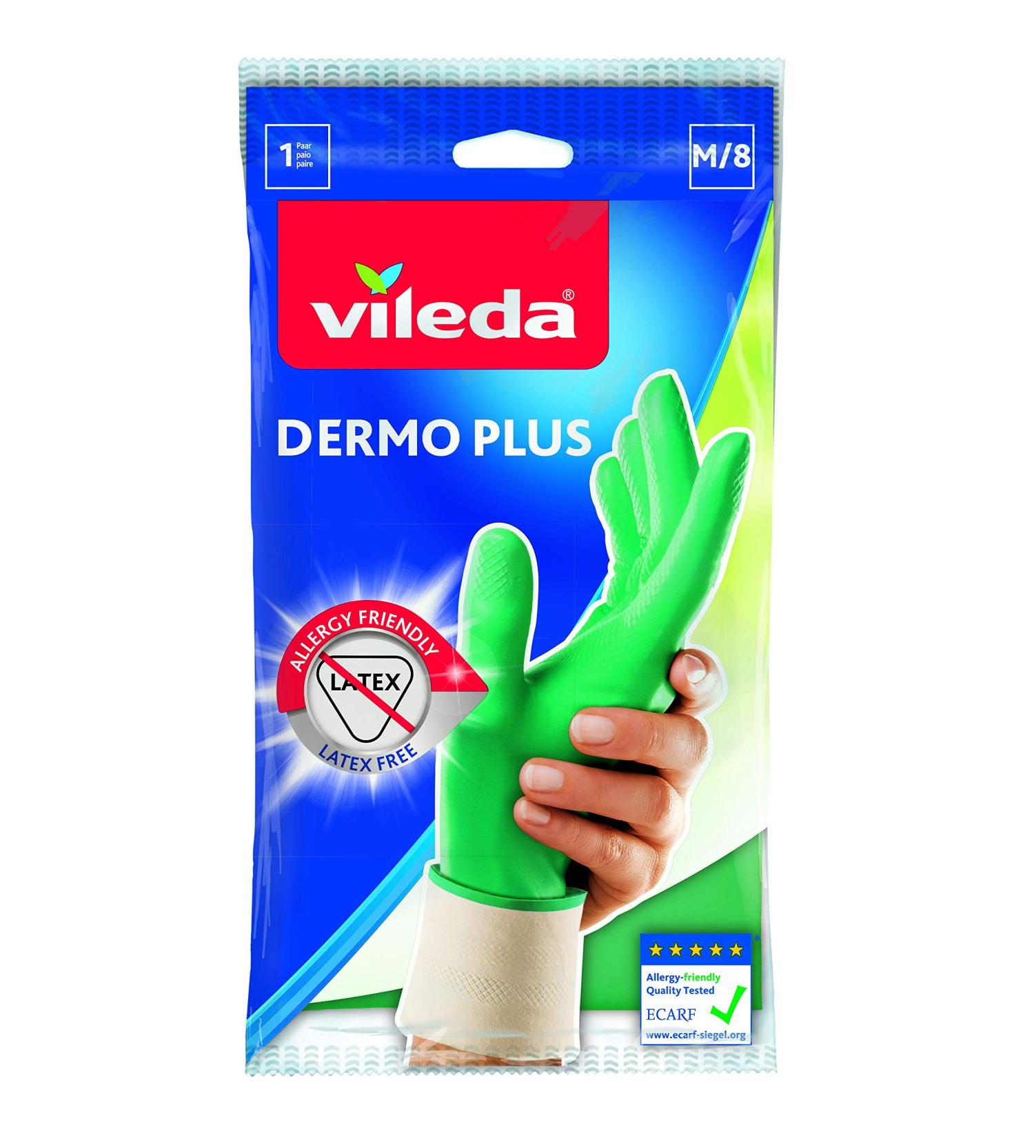 Vileda Dermo Plus Soft & Gentle Latex-Free Rubber Gloves | Size M | Pack of 4 - Ideal for Sensitive Skin | International Shipping Available - Buy Online on SooperMarket.com