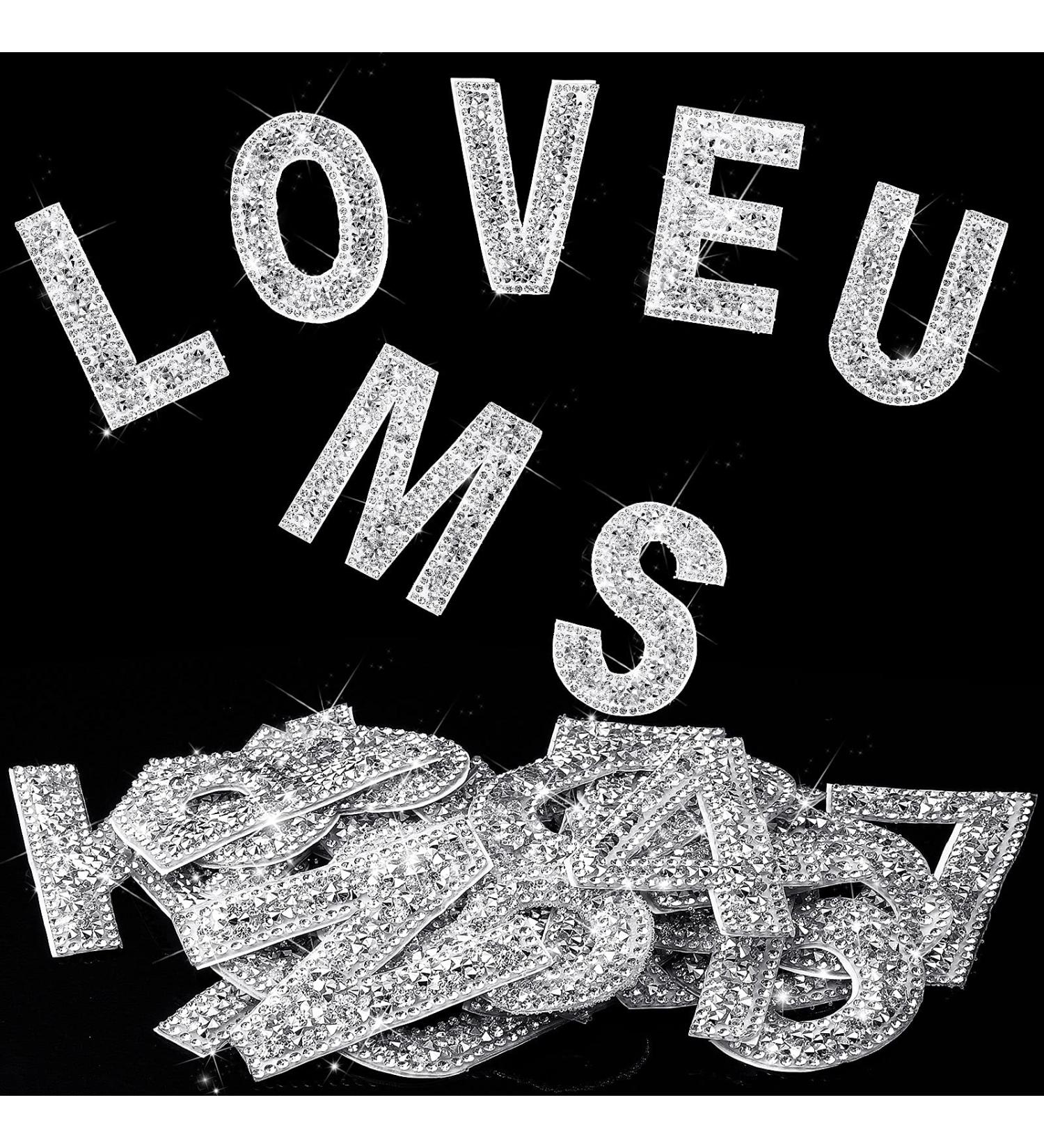 37-Piece Rhinestone Letter Stickers - Large Glitter Alphabet & Number Crystal Adhesive Iron-On Letters for Clothing, Crafts, DIY Decor - White - Buy Online on SooperMarket.com