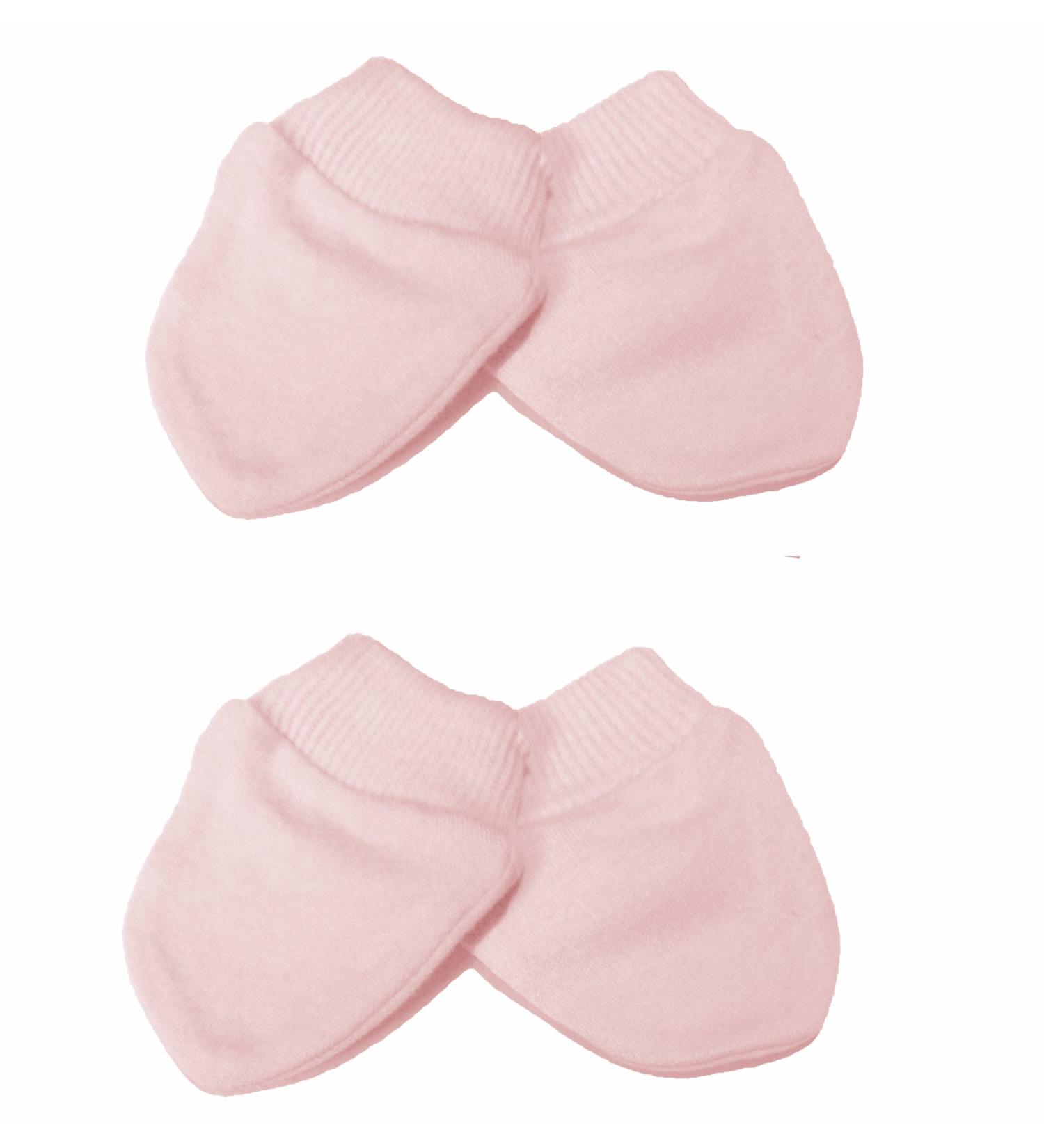 Newborn 2 Pairs of Scratch Mitts/Mittens - 100% Cotton Baby Pink