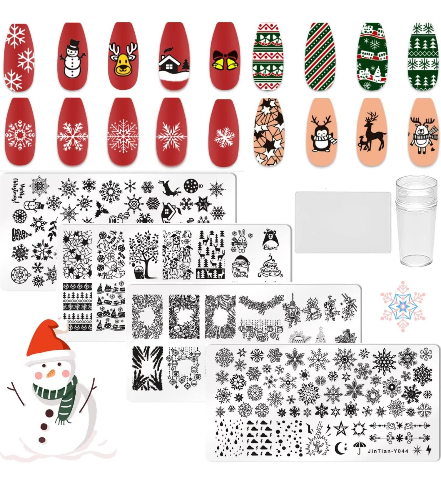 RUNRAYAY 6Pcs Christmas Theme Nail Art Stamping Plate Kit with Nail Stamper & Scraper Various Pattern Snow Elk Santa Claus Collection Nail Art Plates Set for Christmas Design DIY Print Manicure Salon B + Tools - Buy Online on SooperMarket.com