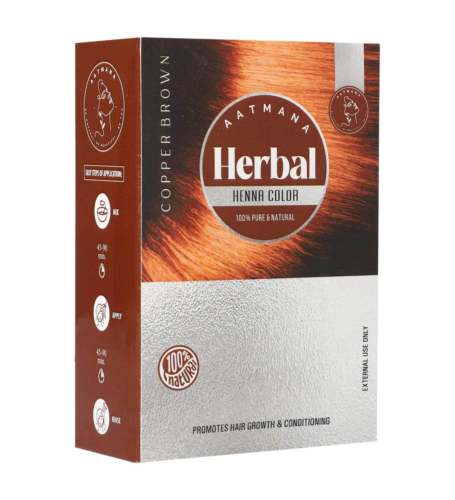 AATMANA Herbal Copper Brown Henna Hair Color 100g | Natural Hair Dye with 9 Herbs for Men & Women | Makes Hair Soft & Shiny - Buy Online on SooperMarket.com