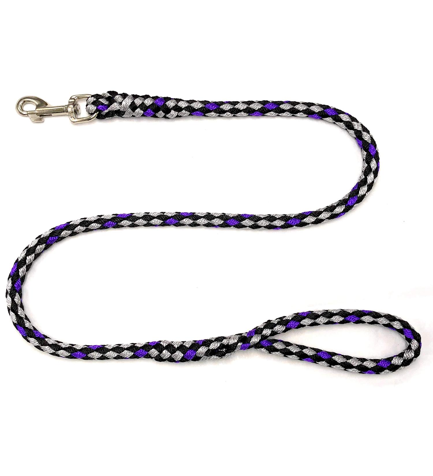 Dog leash large dogs jumbo with hand loop up to 80 kg / guide line / practice line / training line very stable 17 colors (2m boston (black-silver purple)) 2m Boston (black-silver purple))