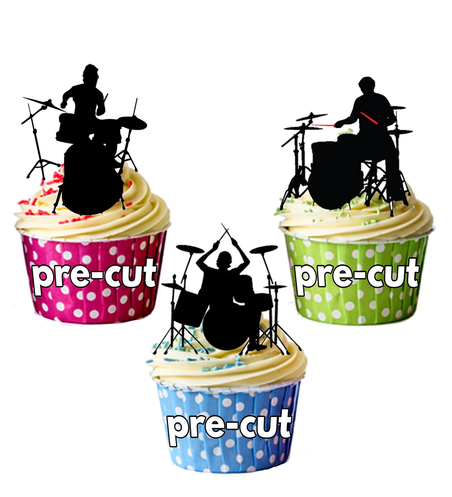 AKGifts Drummer Silhouettes Edible Cake Decorations (Pack of 12)