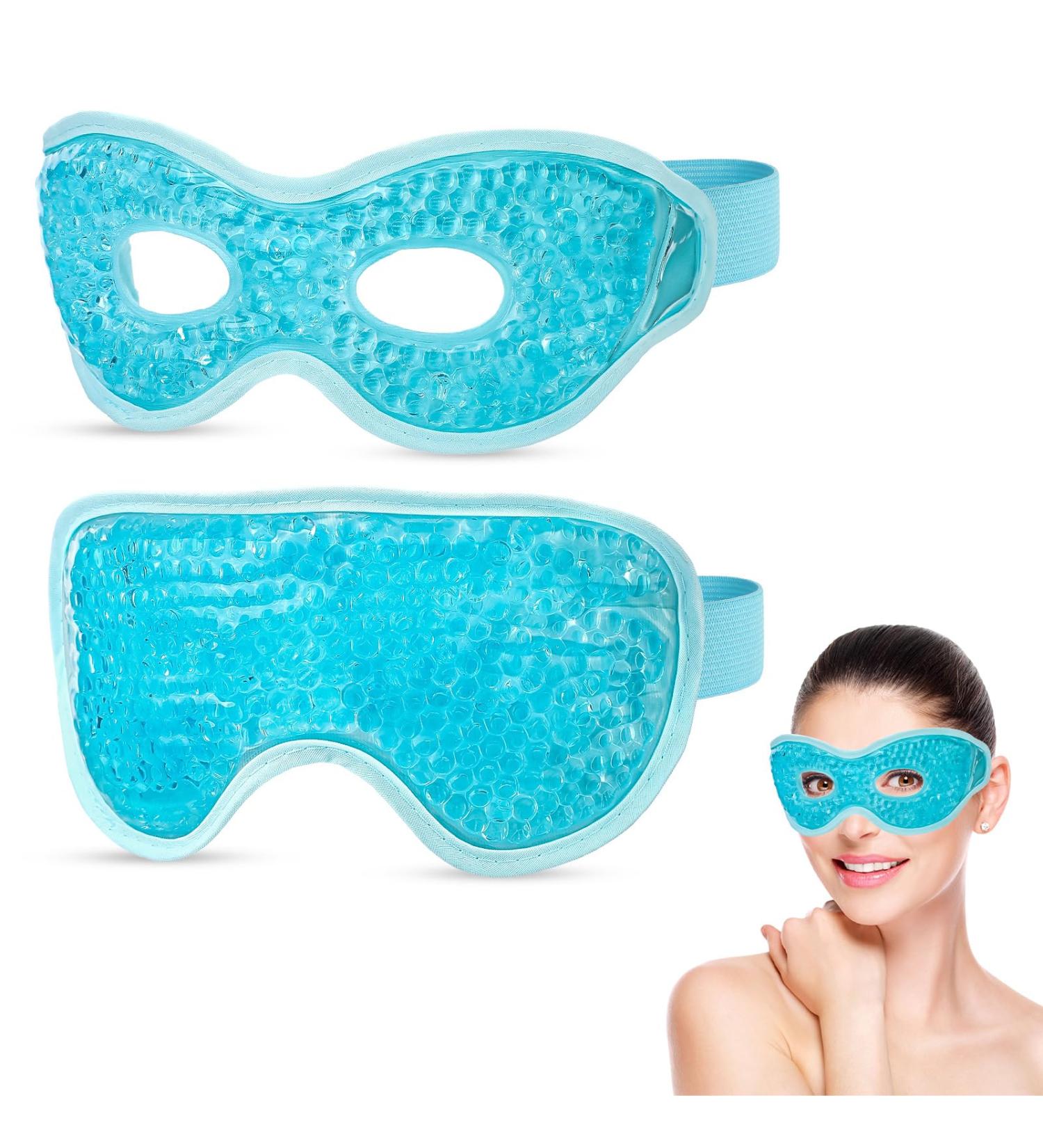 Heyu-Lotus Reusable Cooling Eye Masks - Hot Cold Therapy Gel Bead Mask for Puffy Eyes, Dark Circles, Dry Eyes - 2Pcs (Blue) - Buy Online on SooperMarket.com