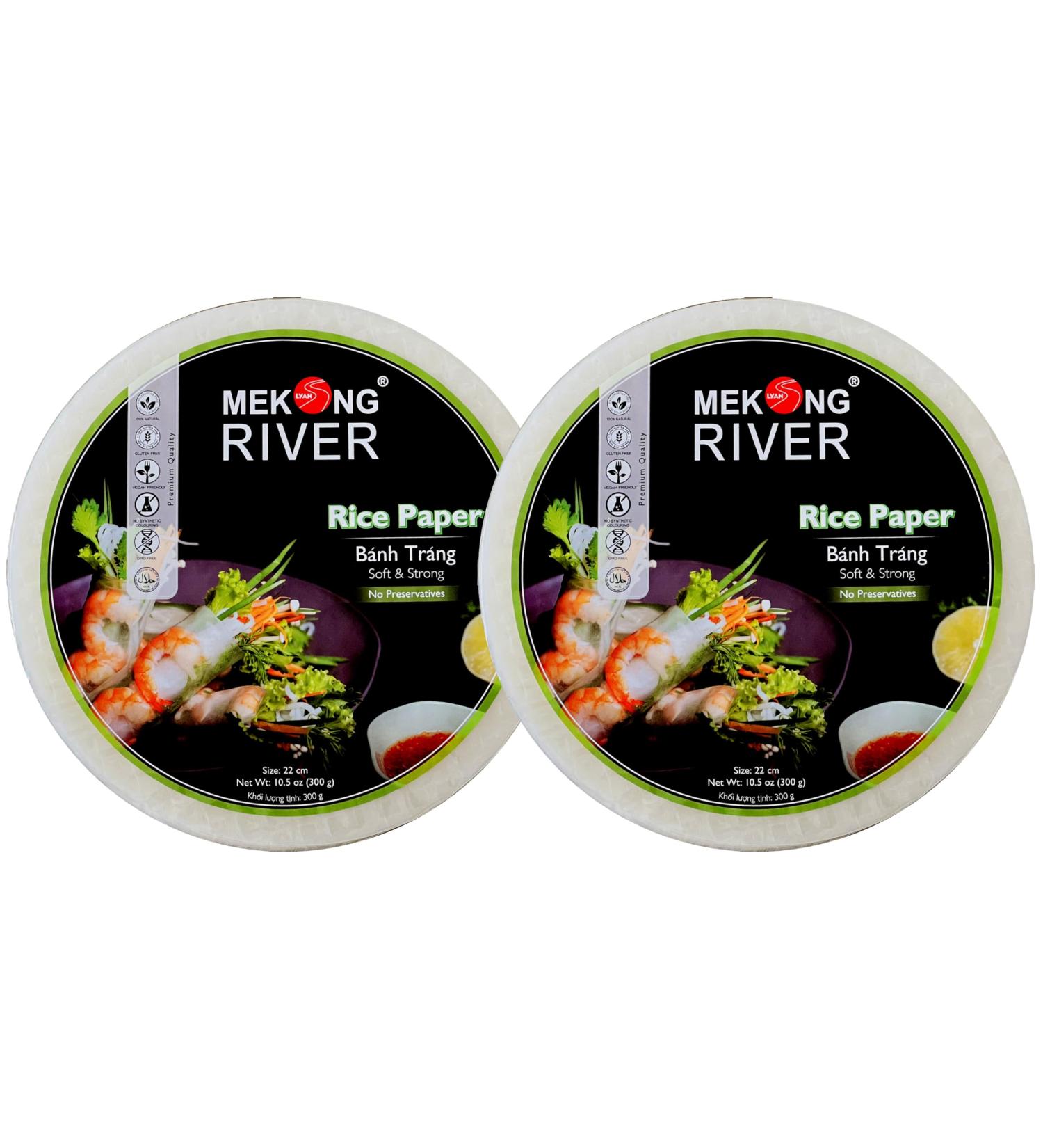 Lyan Mekong River Banh Trang Vietnamese Rice Paper Round 22cm - 300g - Pack of 2 | Gluten-Free | Vegan | Halal | 100% Natural Rice Paper - Buy Online on SooperMarket.com