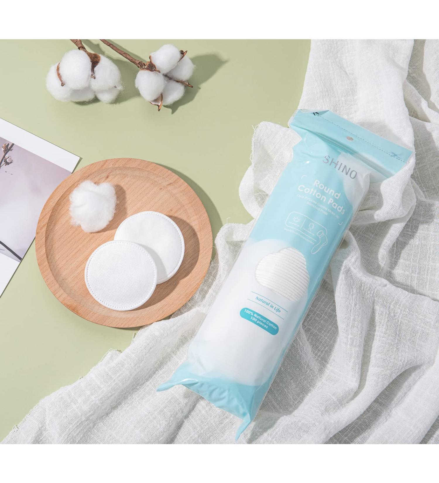 SHINO Round Cotton Makeup Remover Pads - 100% Chemical Free & Hypoallergenic Face Pads for Sensitive Skin - 100 Count - Buy Online on SooperMarket.com