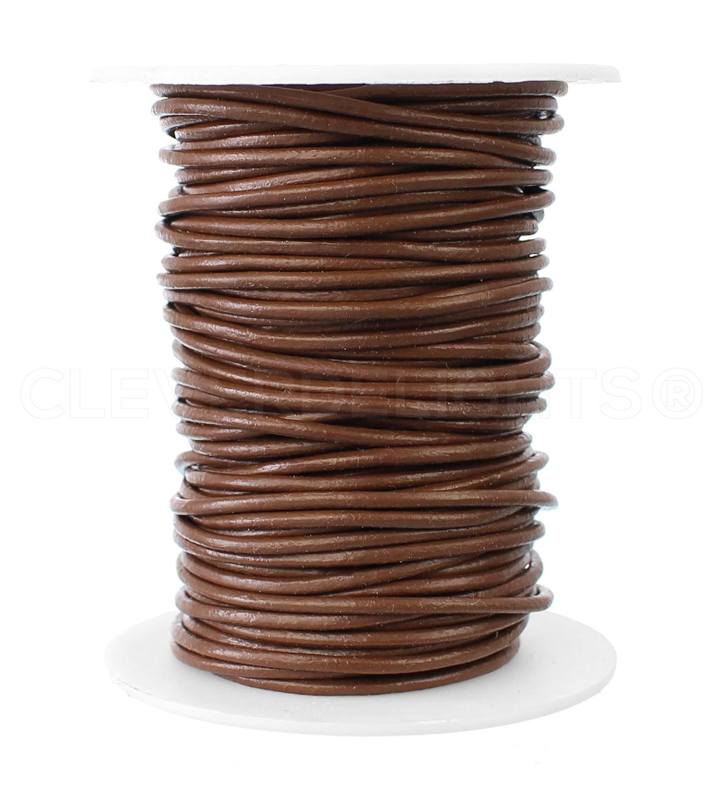 CleverDelights Genuine Brown Leather Cord - 2mm Round - 75 Feet