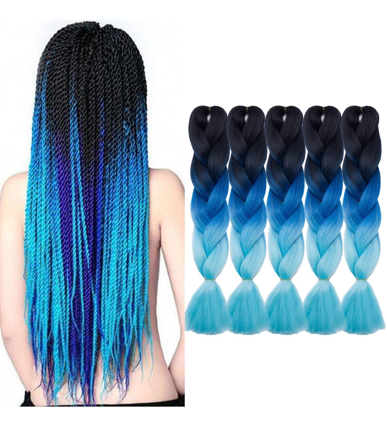 Tess Braids Extensions Blue 60 cm | 5 Pack Jumbo Kanekalon Hair Braids for Box Braids - 100g #48 Blue Ombre - Buy Online on SooperMarket.com