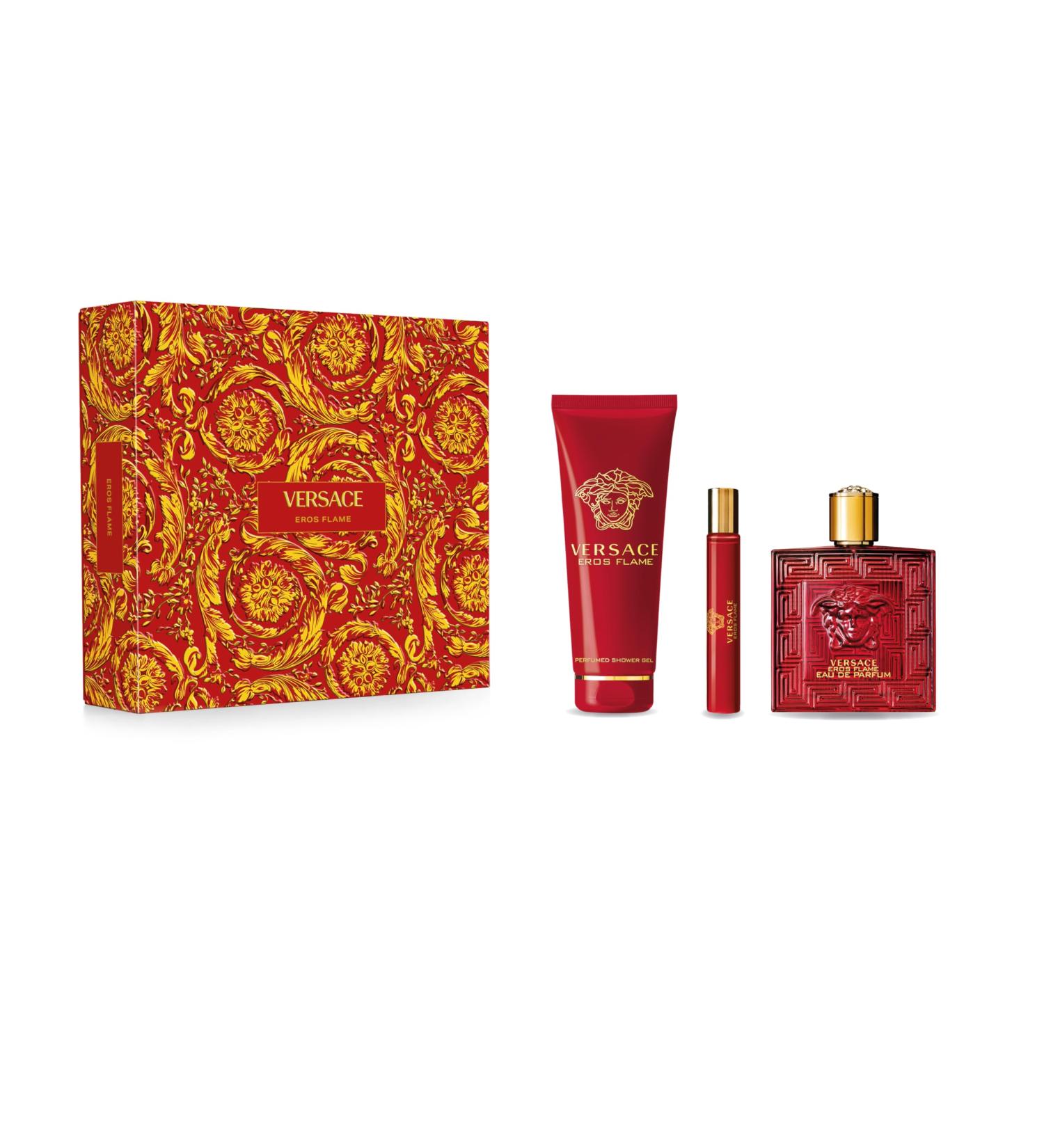 Versace Eros Flame Casem 3-pcs Gift box for Men (Eau de Parfum Spray 3.3 fl oz + Shower gel 5 fl oz + Eau de Parfum Spray 0.33 fl oz)