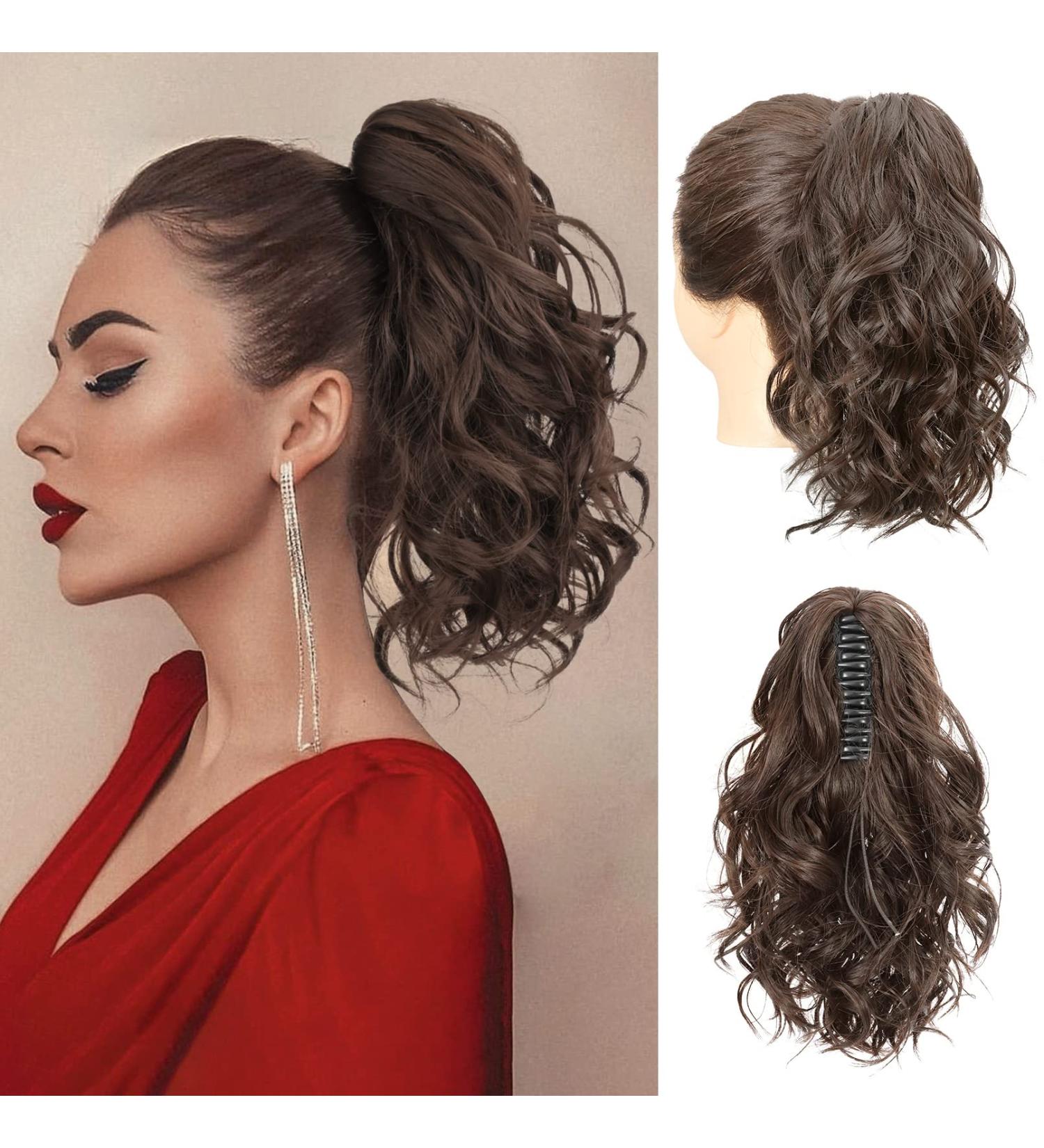 REECHO Curly Claw Clip Ponytail Extension 10 Inch - Natural Wavy Synthetic Hairpiece in Dark Chocolate Brown - Buy Online on SooperMarket.com