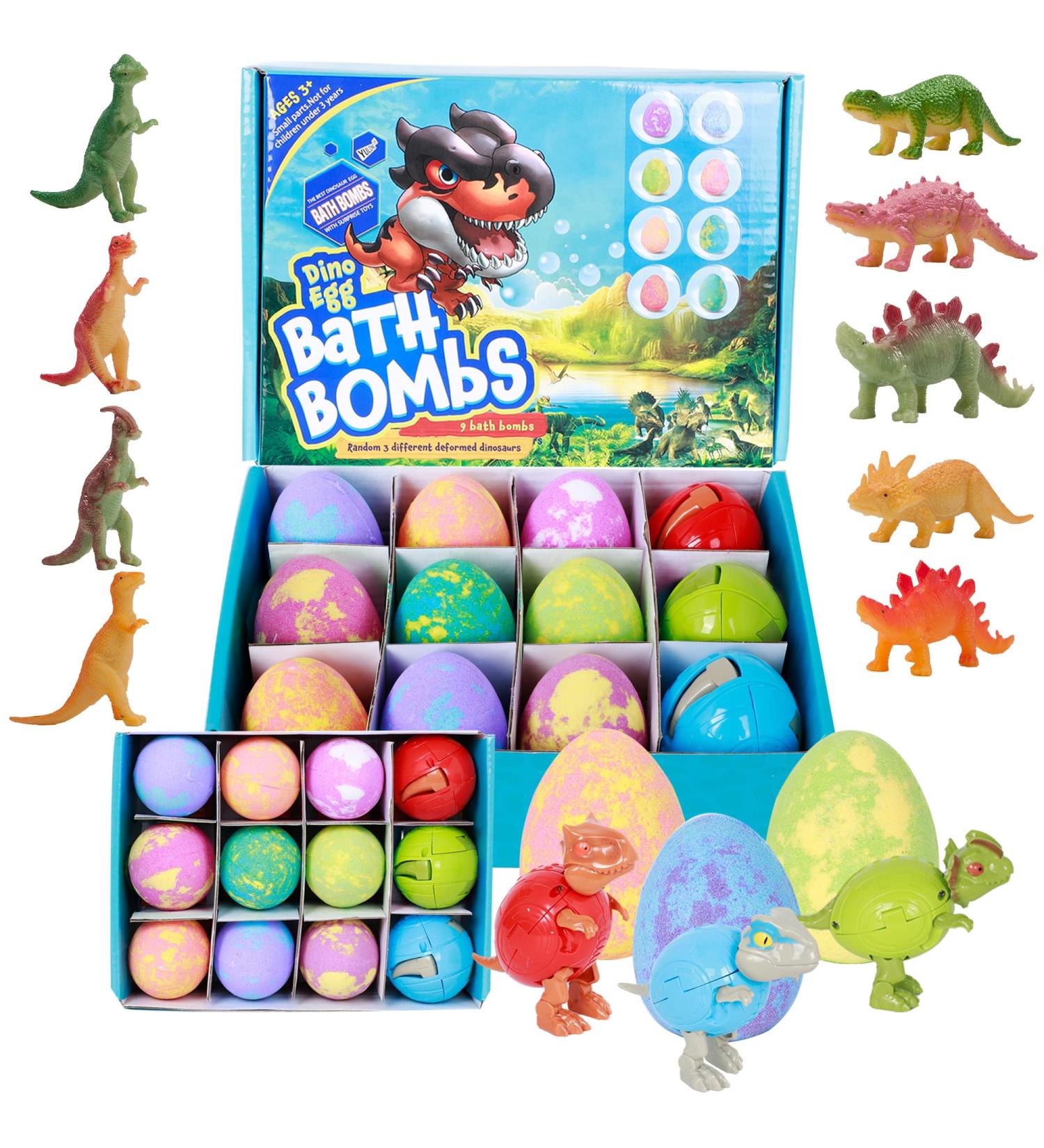Dino Egg Bath Bomb Kit for Kids - Organic Natural Bubble Bath Fizz with Dinosaur Toy - Perfect Birthday & Holiday Gift - Buy Online on SooperMarket.com