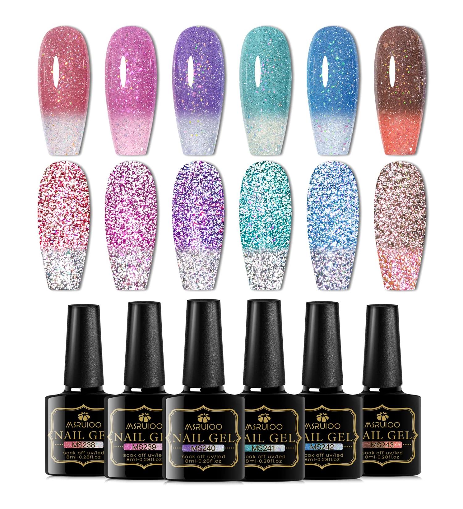 MSRUIOO Reflective Glitter Color Changing Gel Nail Polish Temperature Color Change Glitter Gel Polish Reflective Gel Nail Polish Diamond Glitter Pink Purple Blue Color Changing Nail Polish 2 Colors Changing Gel Nail Polish - Buy Online on SooperMarket.com