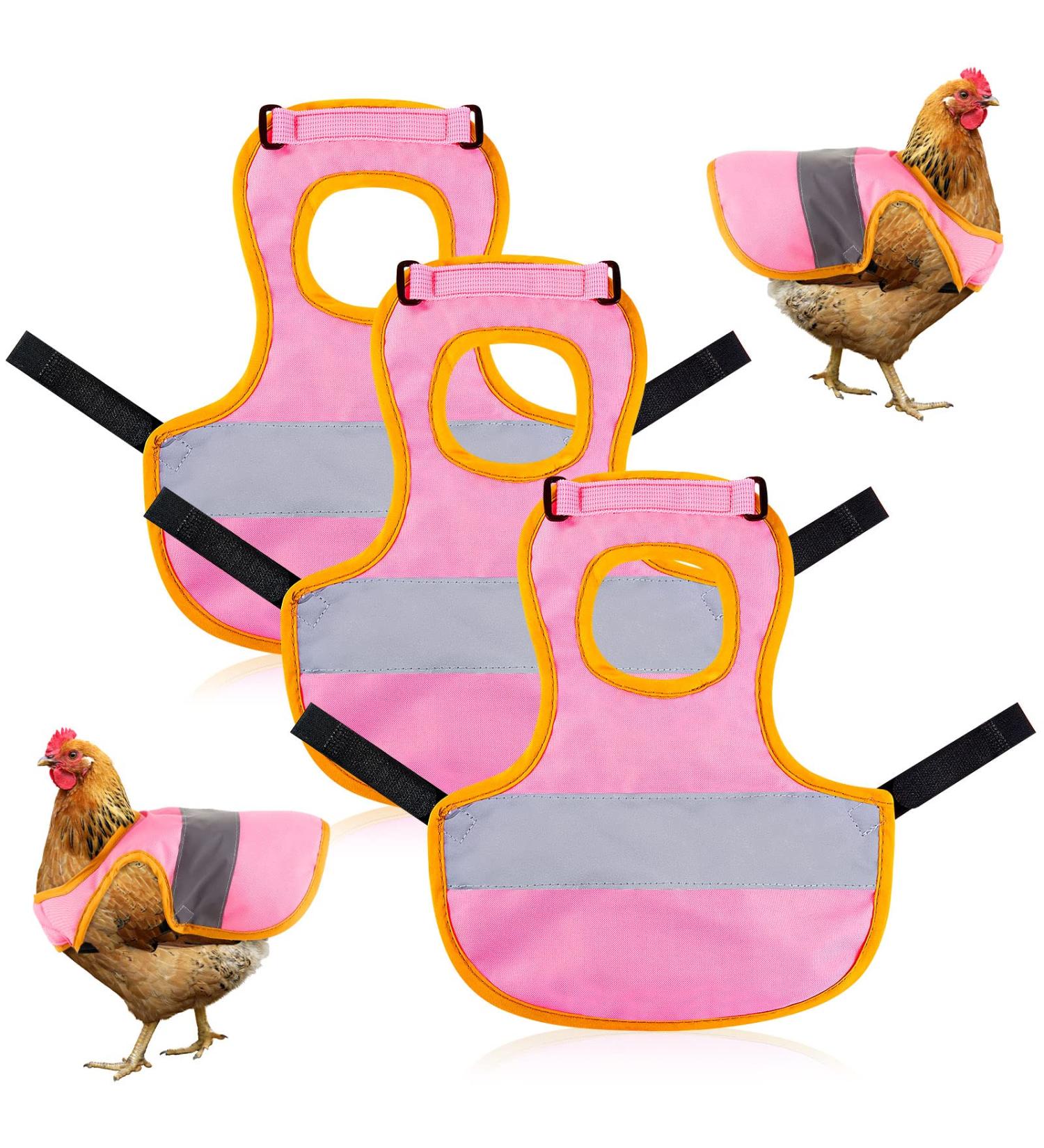3 Pcs Adjustable Reflective Hen Vest Set - Chicken Harness & Saddle Aprons for Feather Protection - Ideal for Duck, Goose, Poultry, Dog - Pink - Buy Online on SooperMarket.com