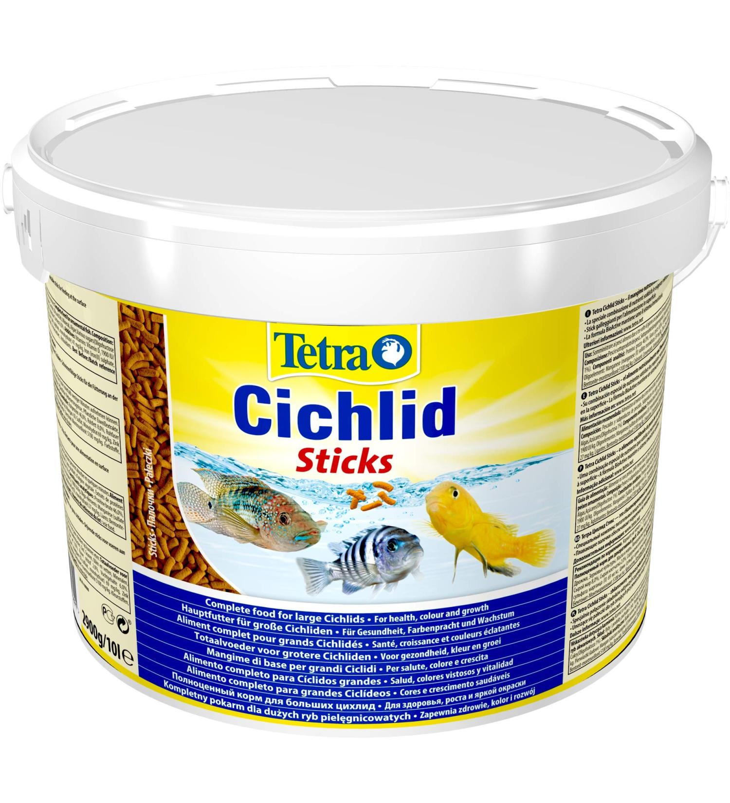 Tetra Cichlid Sticks - Fish feed for all cichlids and other large decorative fish floatable feed sticks 10 liters of bucket sticks 10 l (1 Pack)