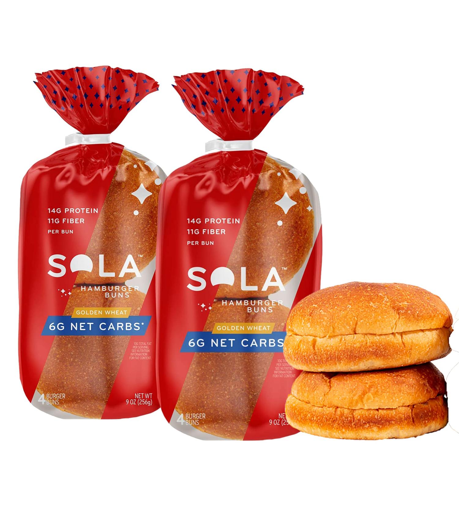 Sola Low Carb & Keto Friendly Golden Wheat Hamburger Buns 6g Net Carbs 14g Protein 11g Fiber Per Bun 4/bag (Pack of 2) - Buy Online on SooperMarket.com