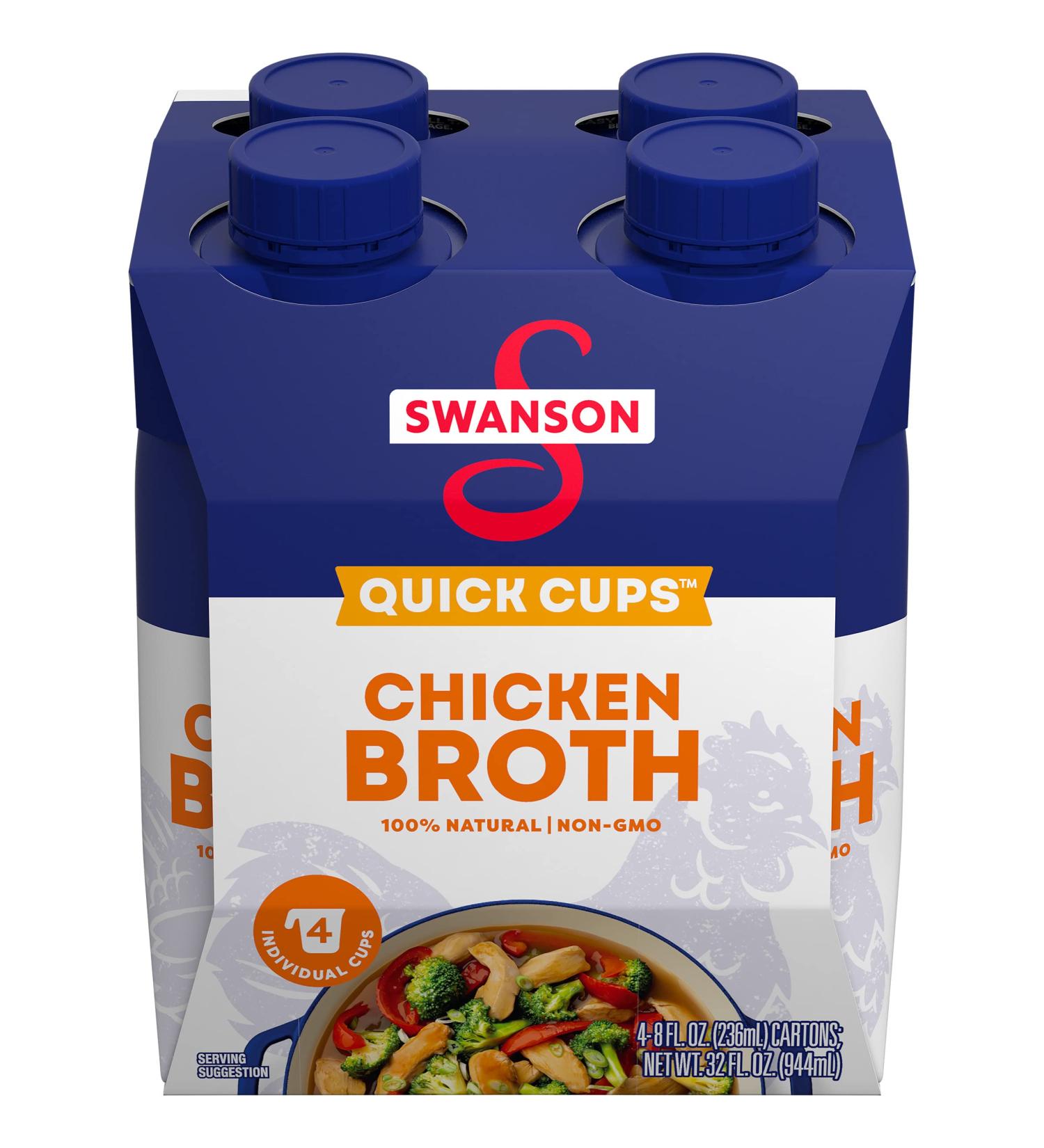Swanson Chicken Broth 8 Ounce Quick Cups - 4 Count Pack - Buy Online on SooperMarket.com