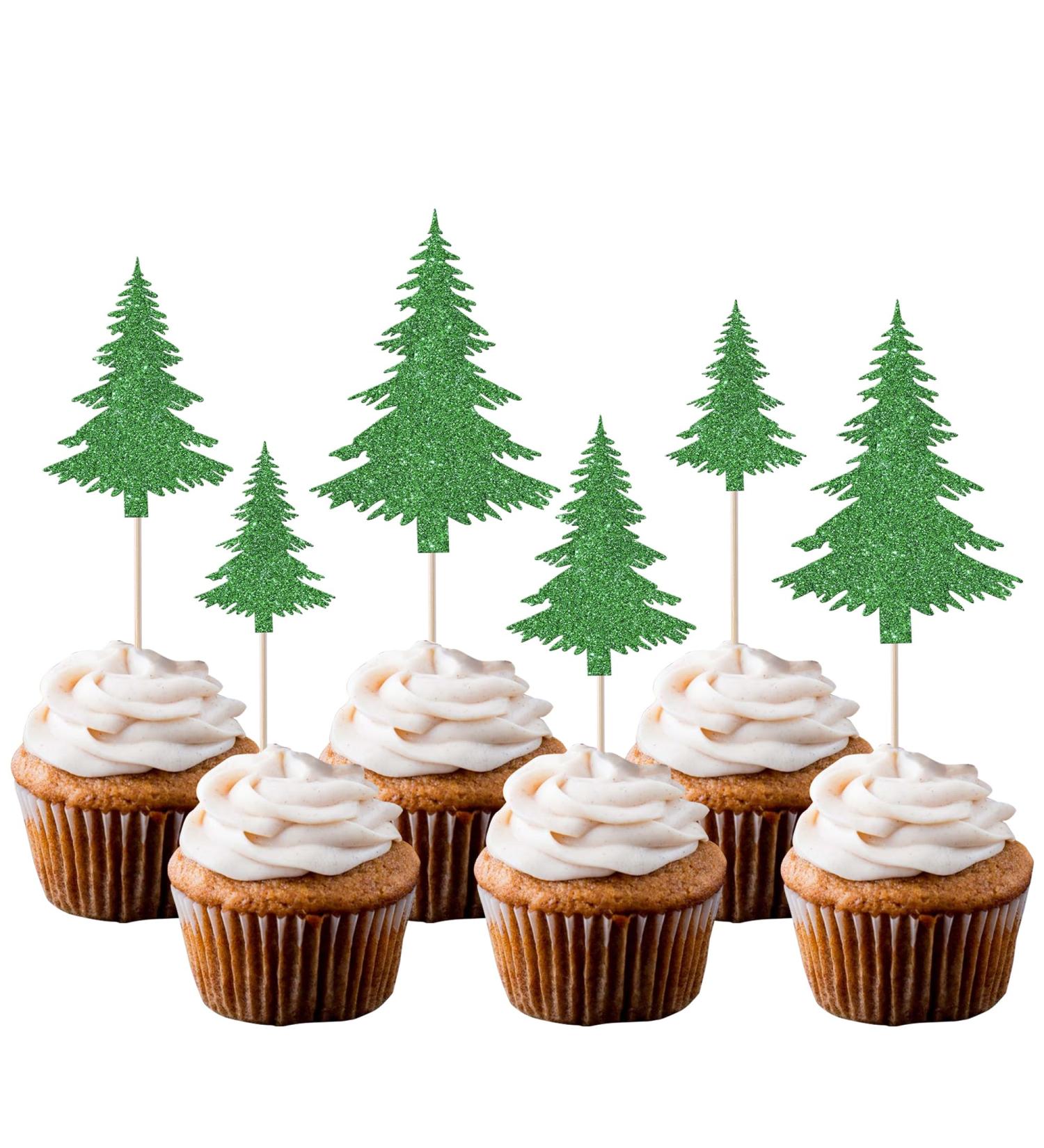 Rsstarxi 24 Pack Glitter Christmas Tree Cupcake Toppers 3 Designs Watercolor Assorted Xmas Green Cupcake Toothpicks for Christmas Winter Holiday Baby Shower Party Cake Decorations Design 20 - Buy Online on SooperMarket.com