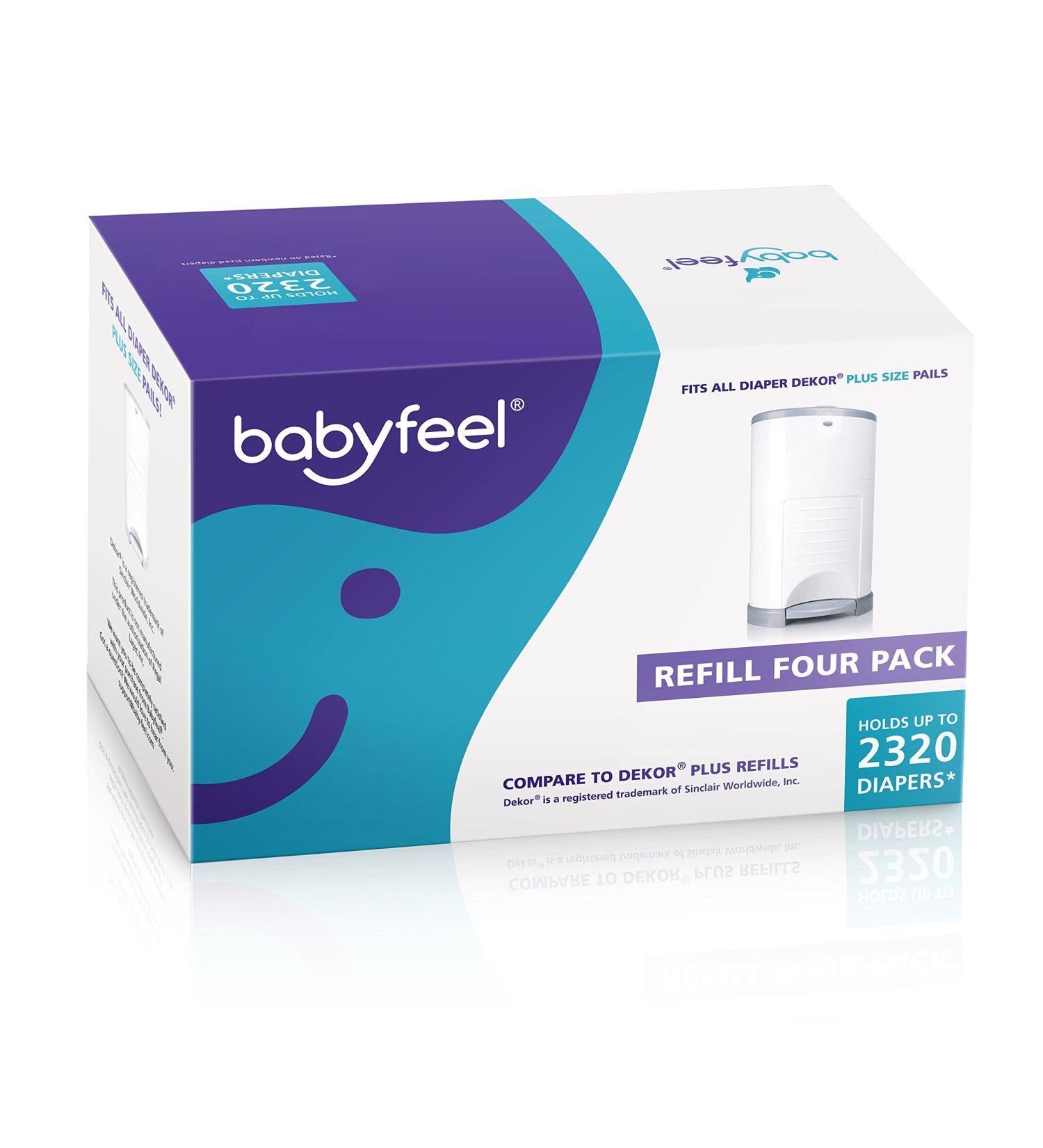 Babyfeel Refills for Dekor Plus Diaper Pails | 4 Pack | 30% Thicker | Odor Elimination | Fresh Powder Scent | Holds up to 2320 Diapers - Buy Online on SooperMarket.com