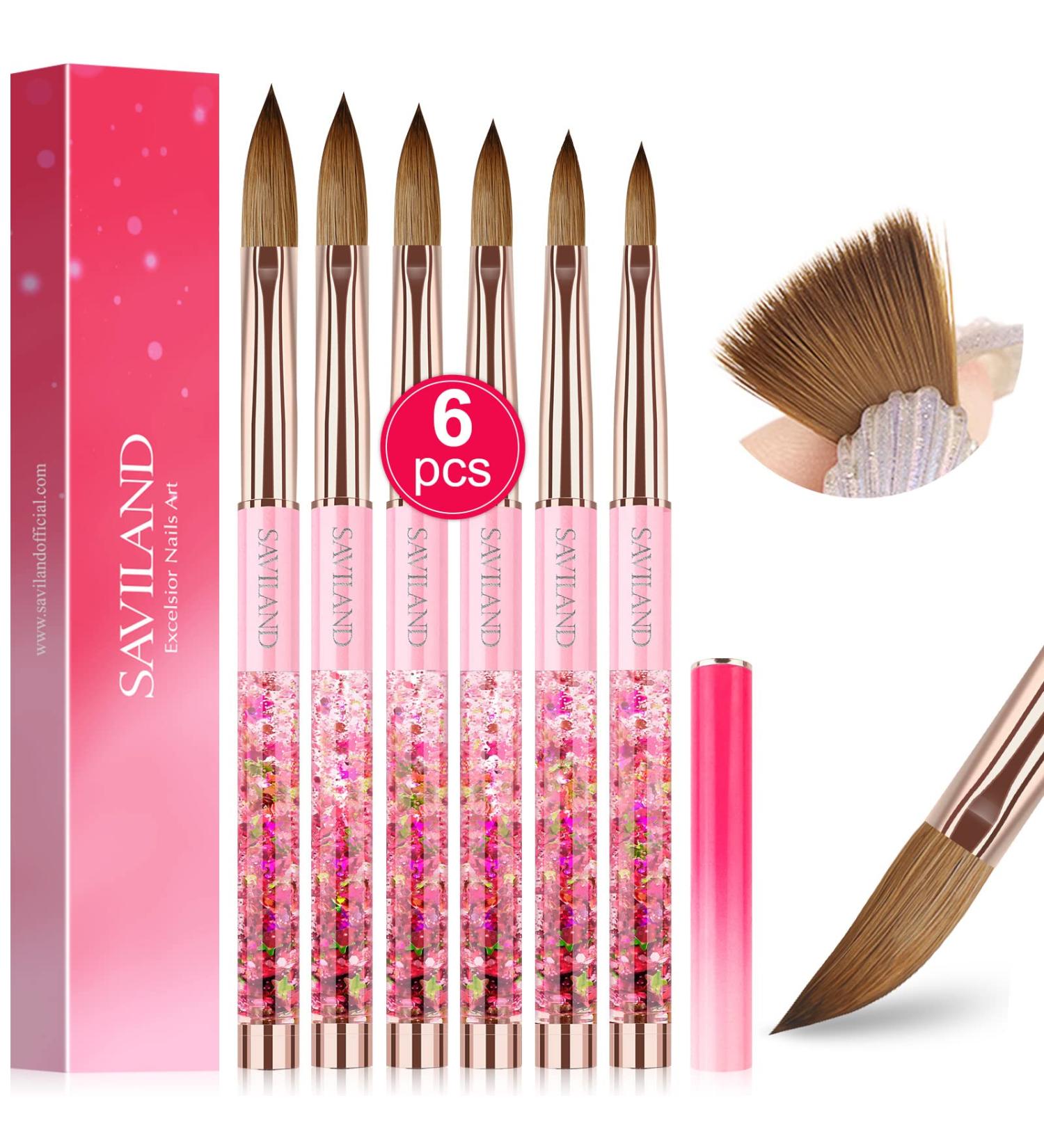 Saviland 6PCS Acrylic Nail Brush Set - Pink Gradient Brushes for Acrylic Application - Sizes 6/8/10/12/14/16 - Ideal for Beginners and Professionals - Buy Online on SooperMarket.com