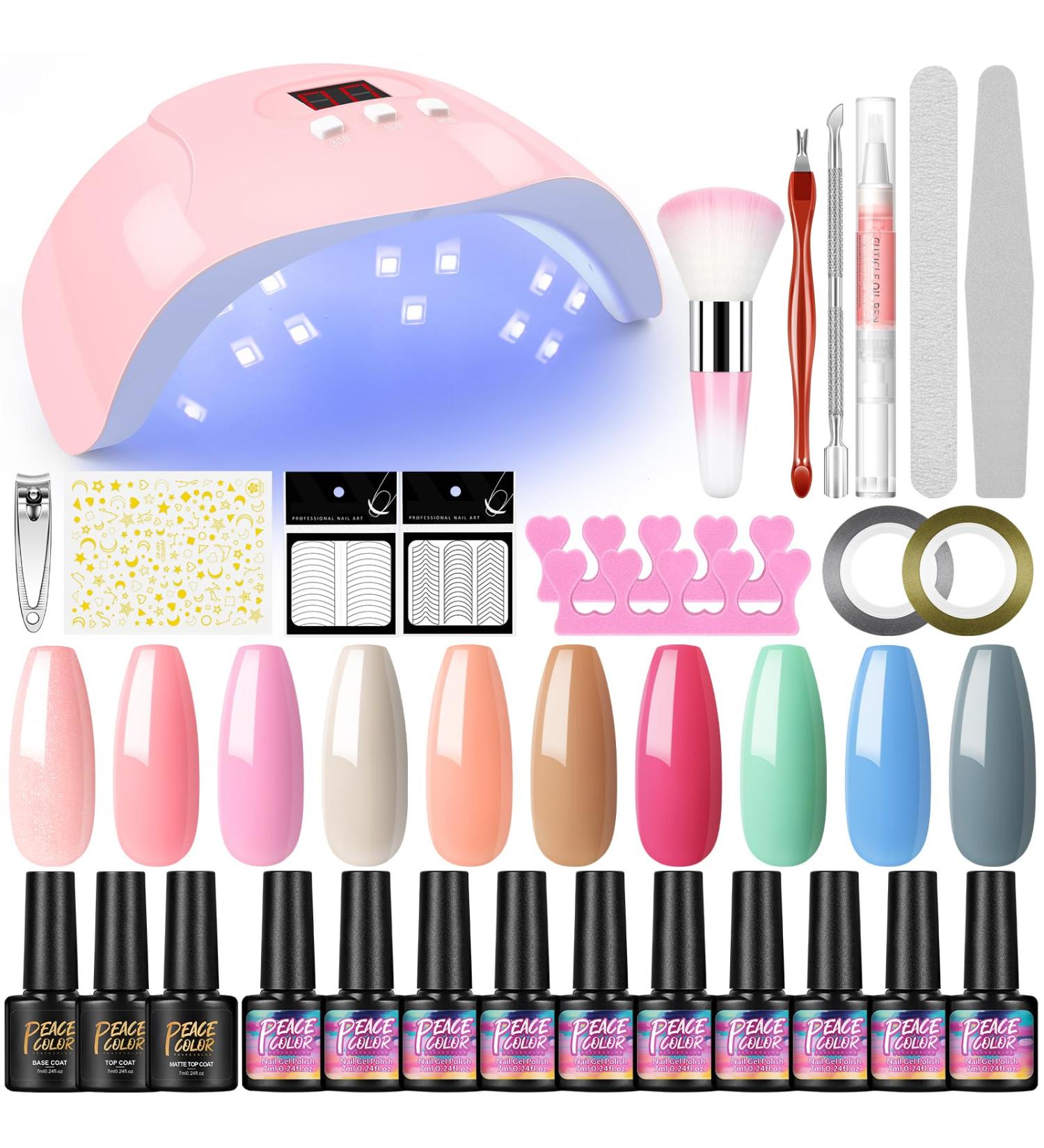 PEACECOLOR Gel Nail Polish Set with 36W Nail Lamp and Base Matte Top Coat 10PCS Nail Gel Polish Starter Kit with Nail Art Decorations Gel Manicure Kit for Women Nail DIY Beginner Salon Gift XA21 - Buy Online on SooperMarket.com