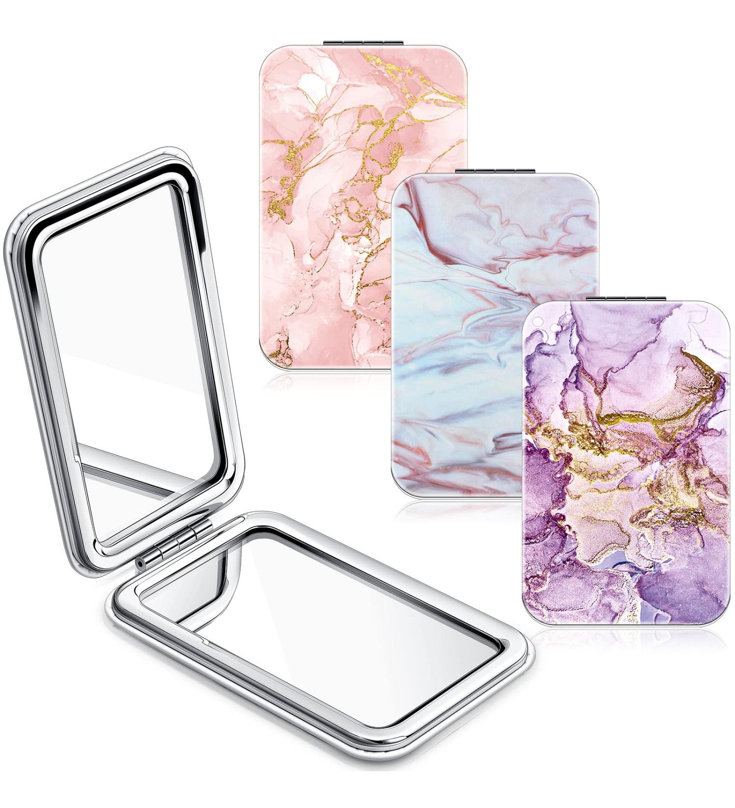 Compact Magnifying Travel Mirror Set - Double Sided 1X/2X Magnification, Marble Design - Perfect Gift for Women, Girls, Graduation, Birthday or Christmas - Buy Online on SooperMarket.com