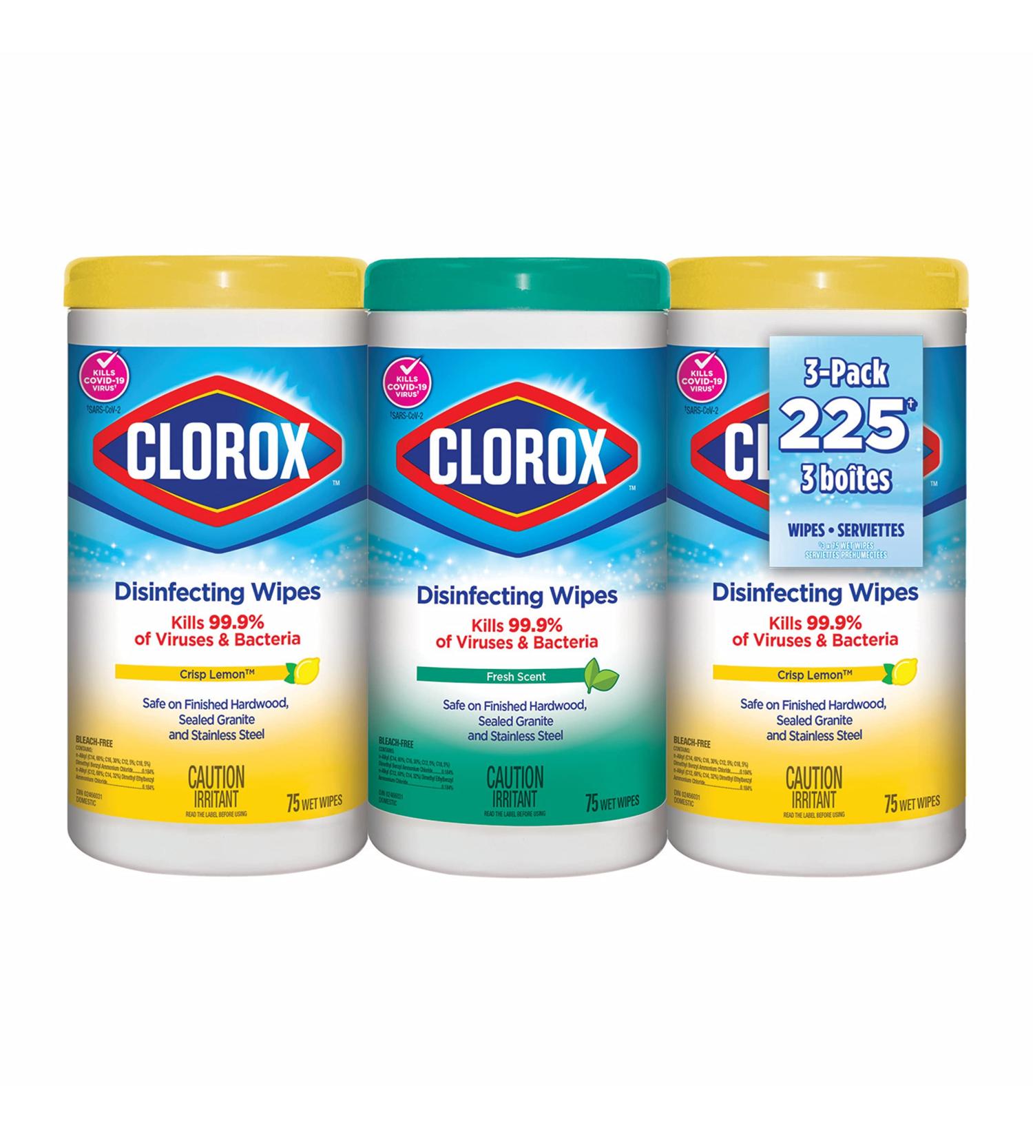 Clorox Disinfecting Wipes Multi-Pack of 3 Canisters 2 Crisp Lemon and 1 Fresh Scent - Buy Online on SooperMarket.com
